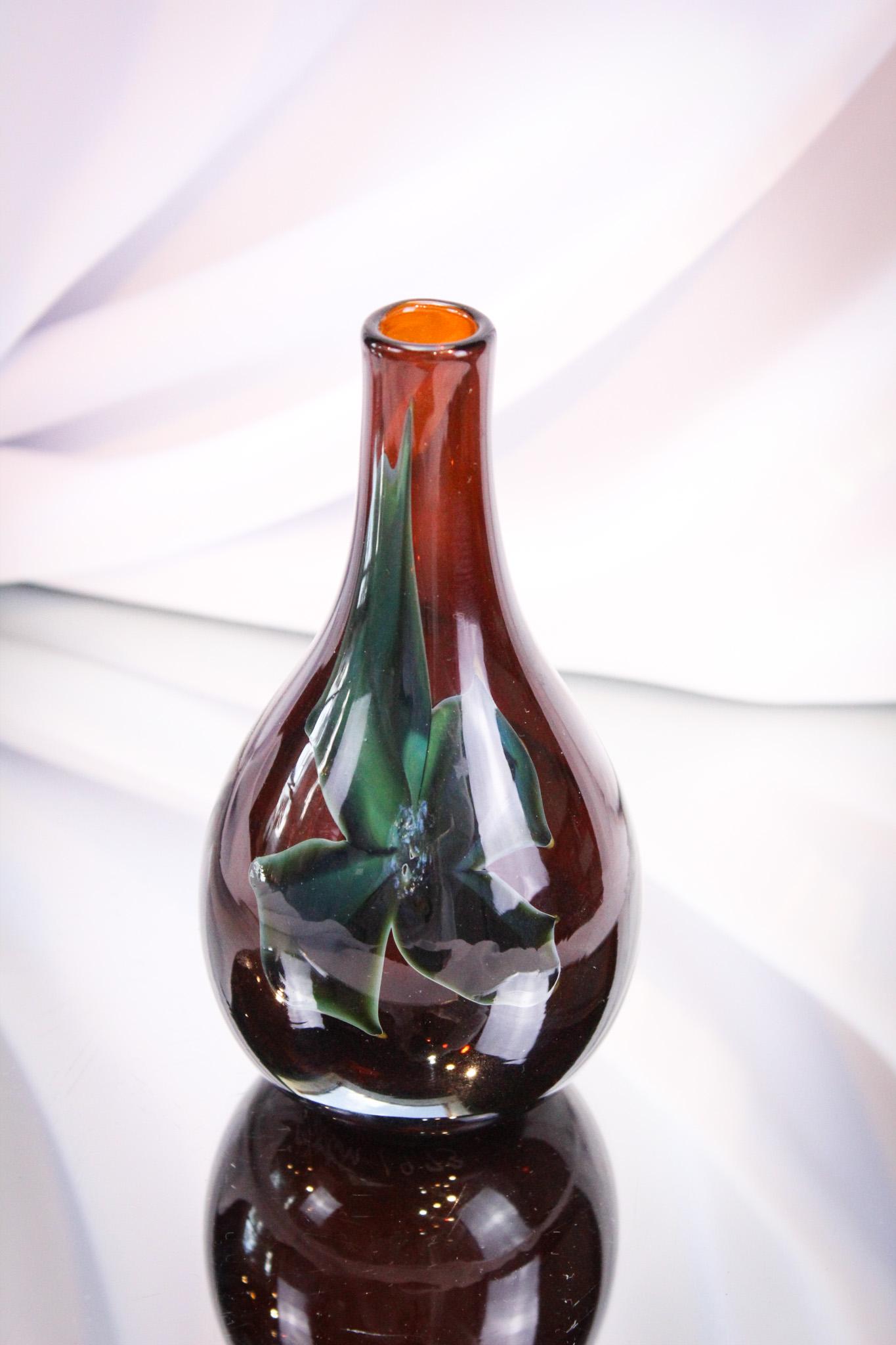 Charles Lotton Signed 1973 Beer Bottle Glass Floral Vase (1 of 6)