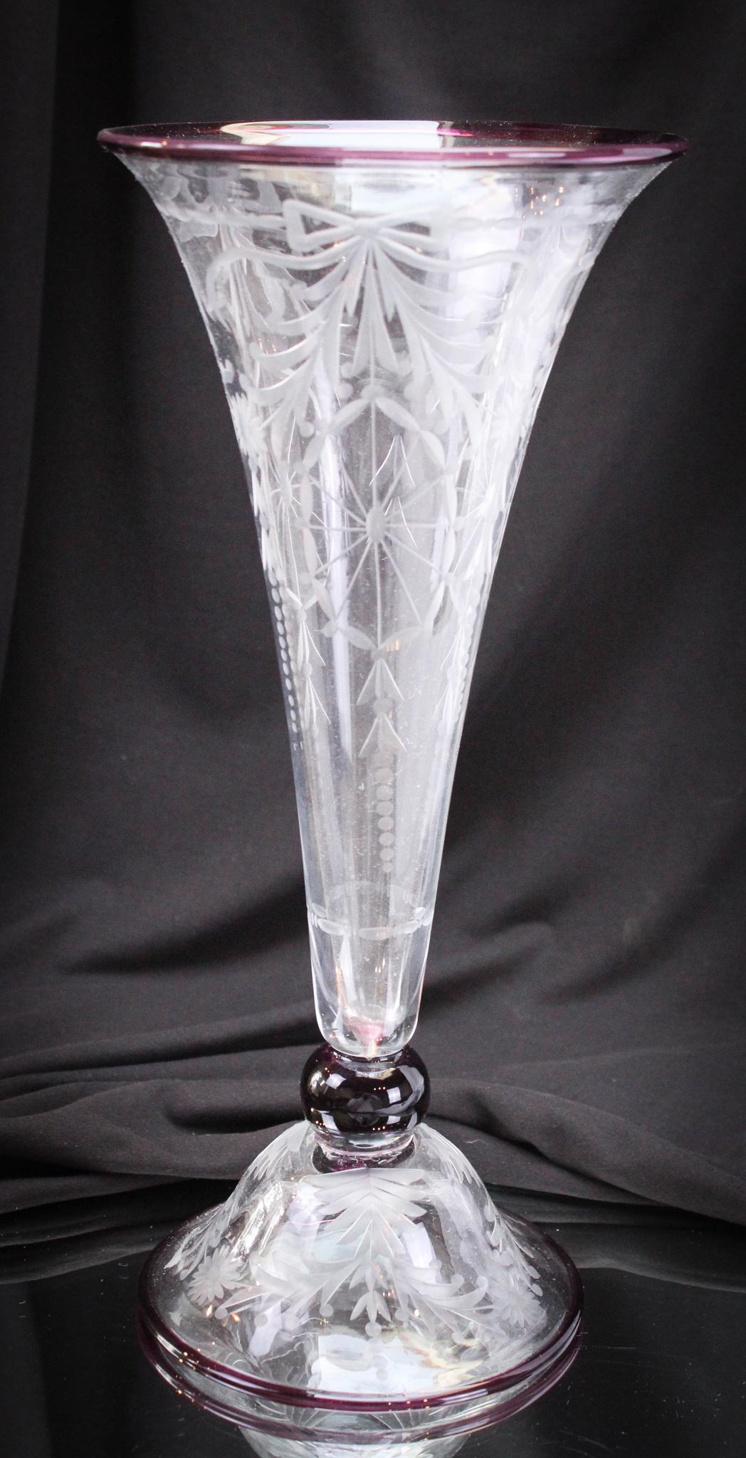 Pairpoint Cut Glass Purple Applied Vase (1 of 5)
