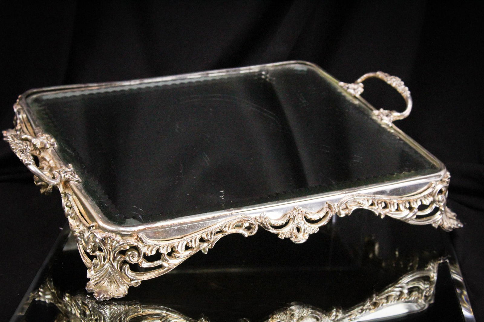 Victorian Silverplate Rectangular Plateau Mirror (1 of 16)