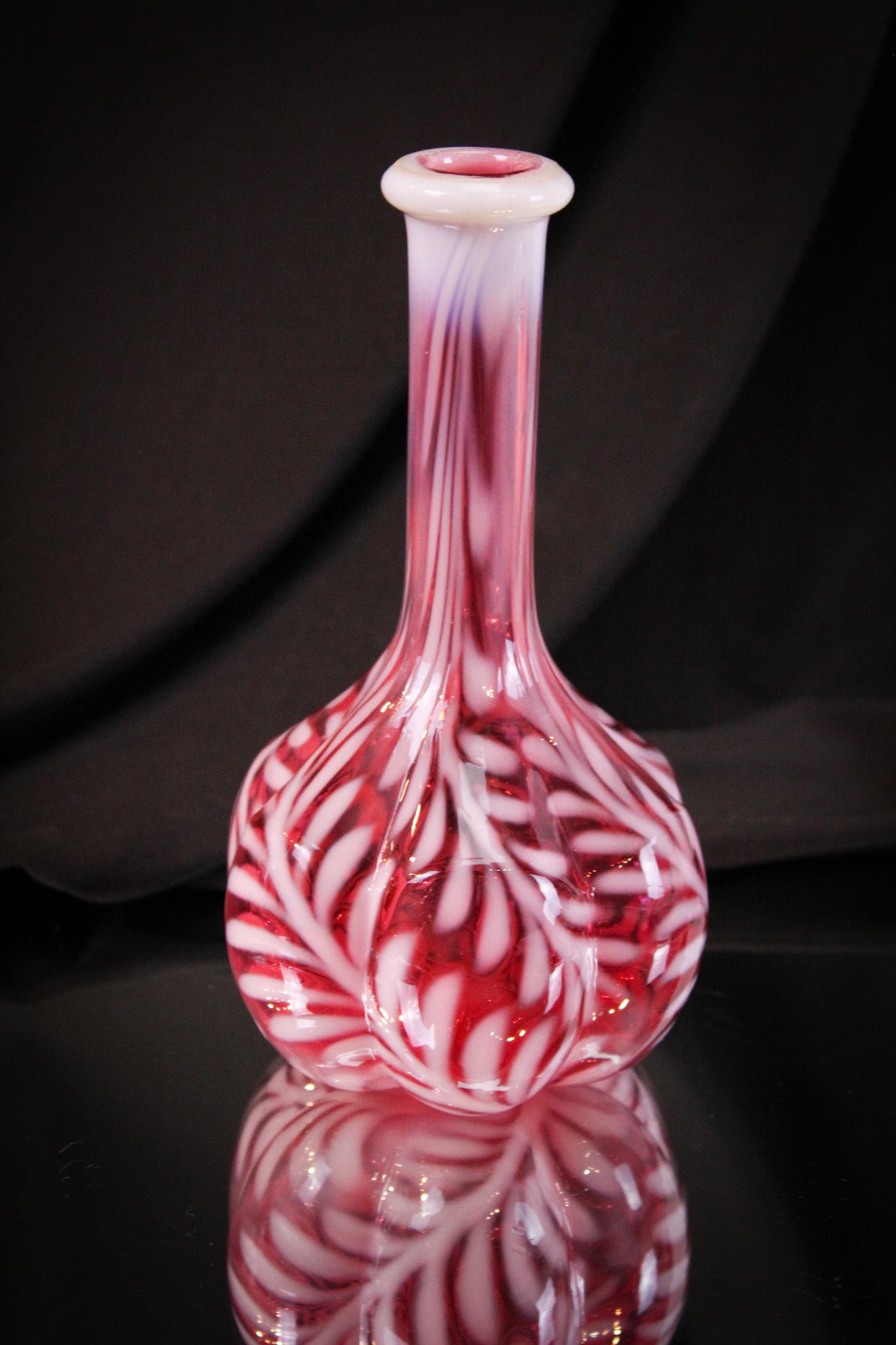 Cranberry Opalescent Fern Barber Bottle (1 of 4)