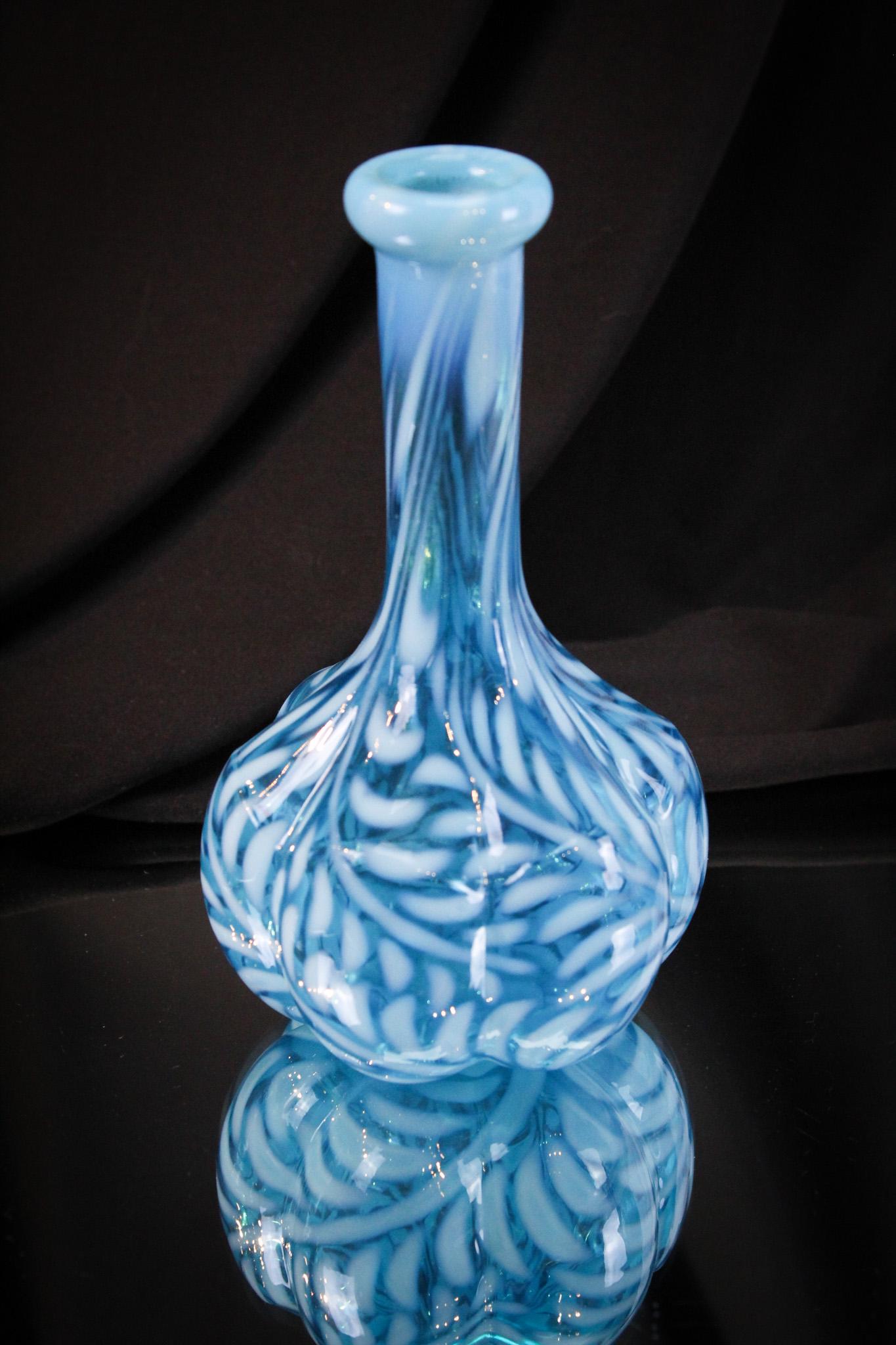 Blue Opalescent Lobed Fern Barber Bottle (1 of 4)