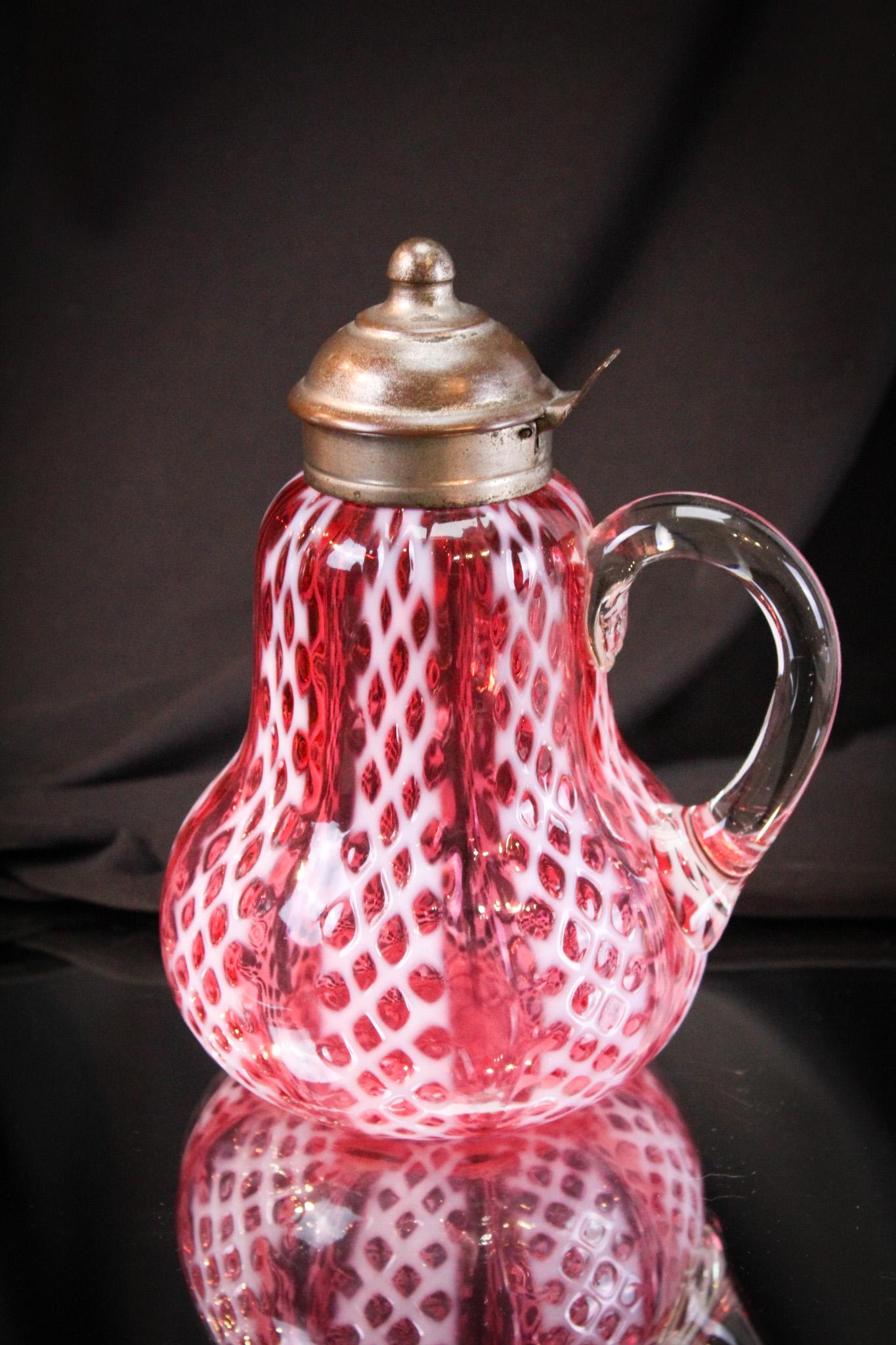 Fabulous Cranberry Opalescent Consolidated Criss Cross Syrup (1 of 5)
