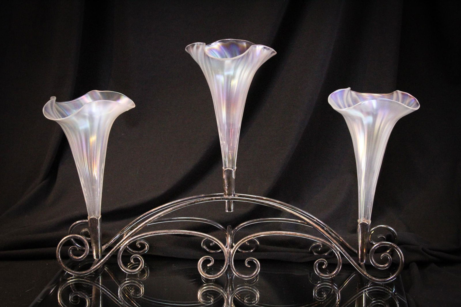 Victorian English Silverplate Irridescent Glass Epergne (1 of 8)