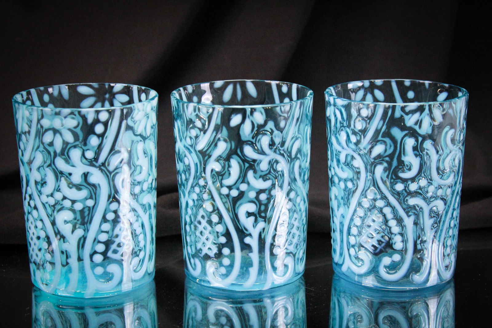 3 pc Lot Blue Opalescent Arabian Nights Victorian Tumblers (1 of 6)