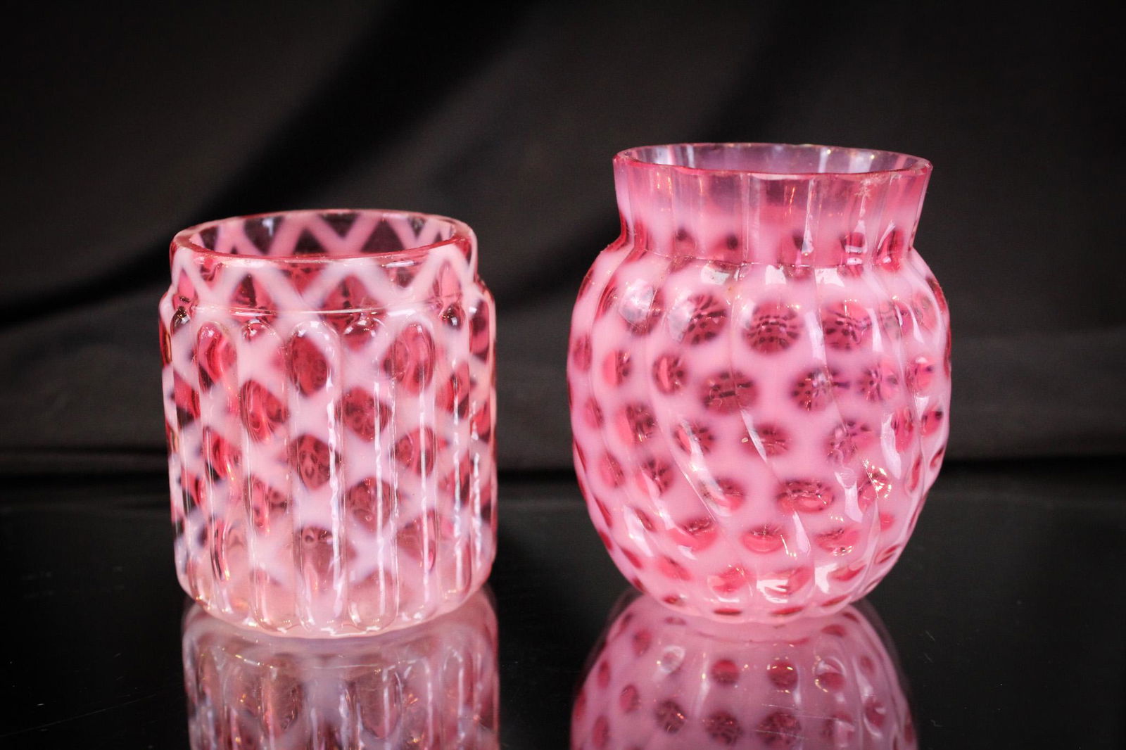 2 pc Lot Cranberry Opalescent Toothpick Holders (1 of 8)