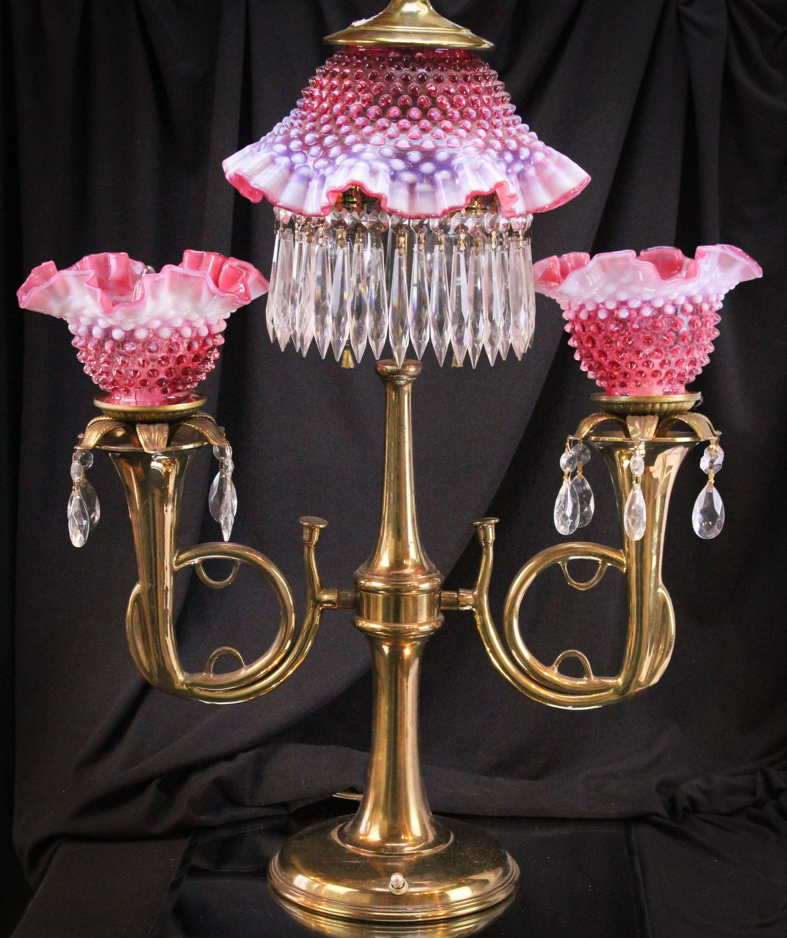 Fantastic Fenton Cranberry Opalescent Hobnail Foyer Lamp (1 of 15)