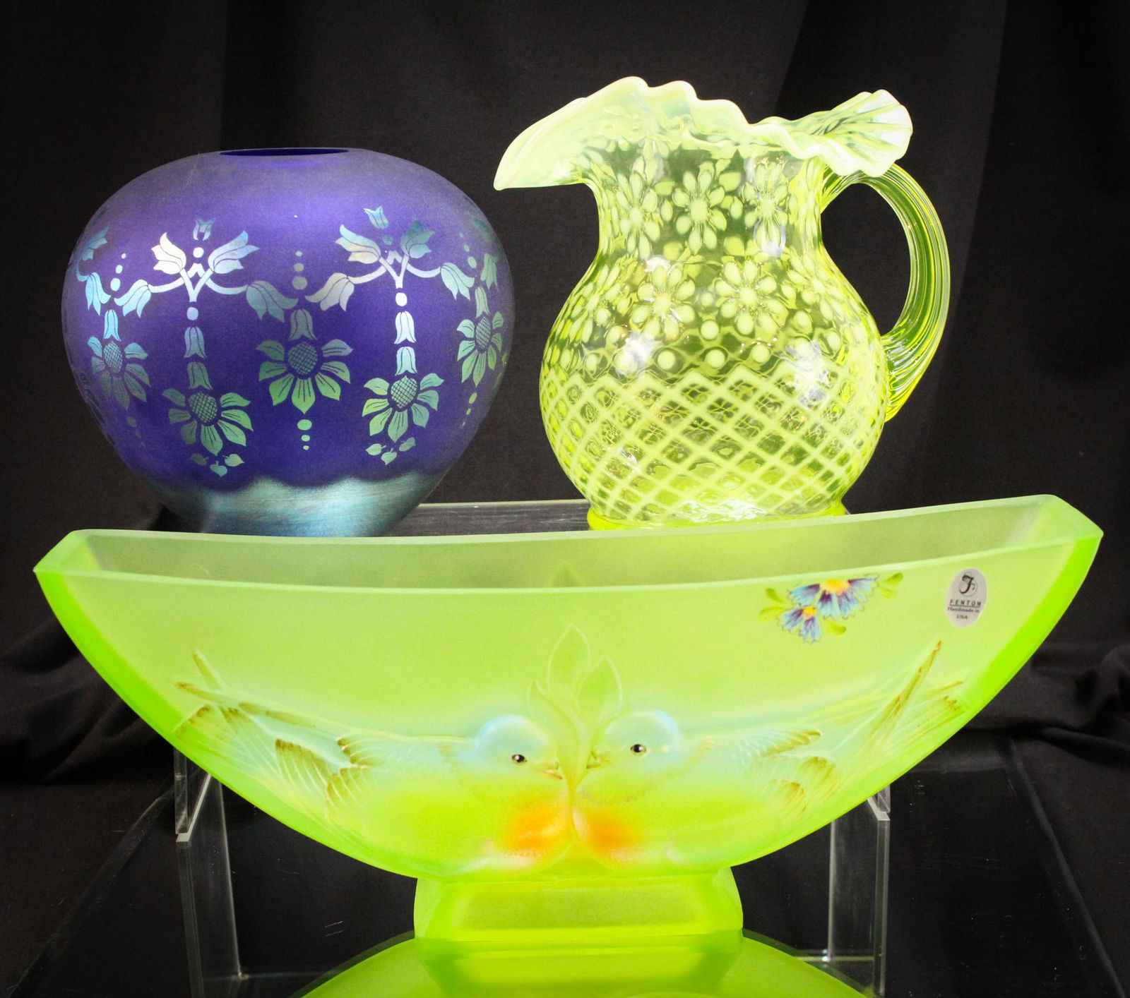 3 pc Lot Fenton Glass Vaseline & More (1 of 11)