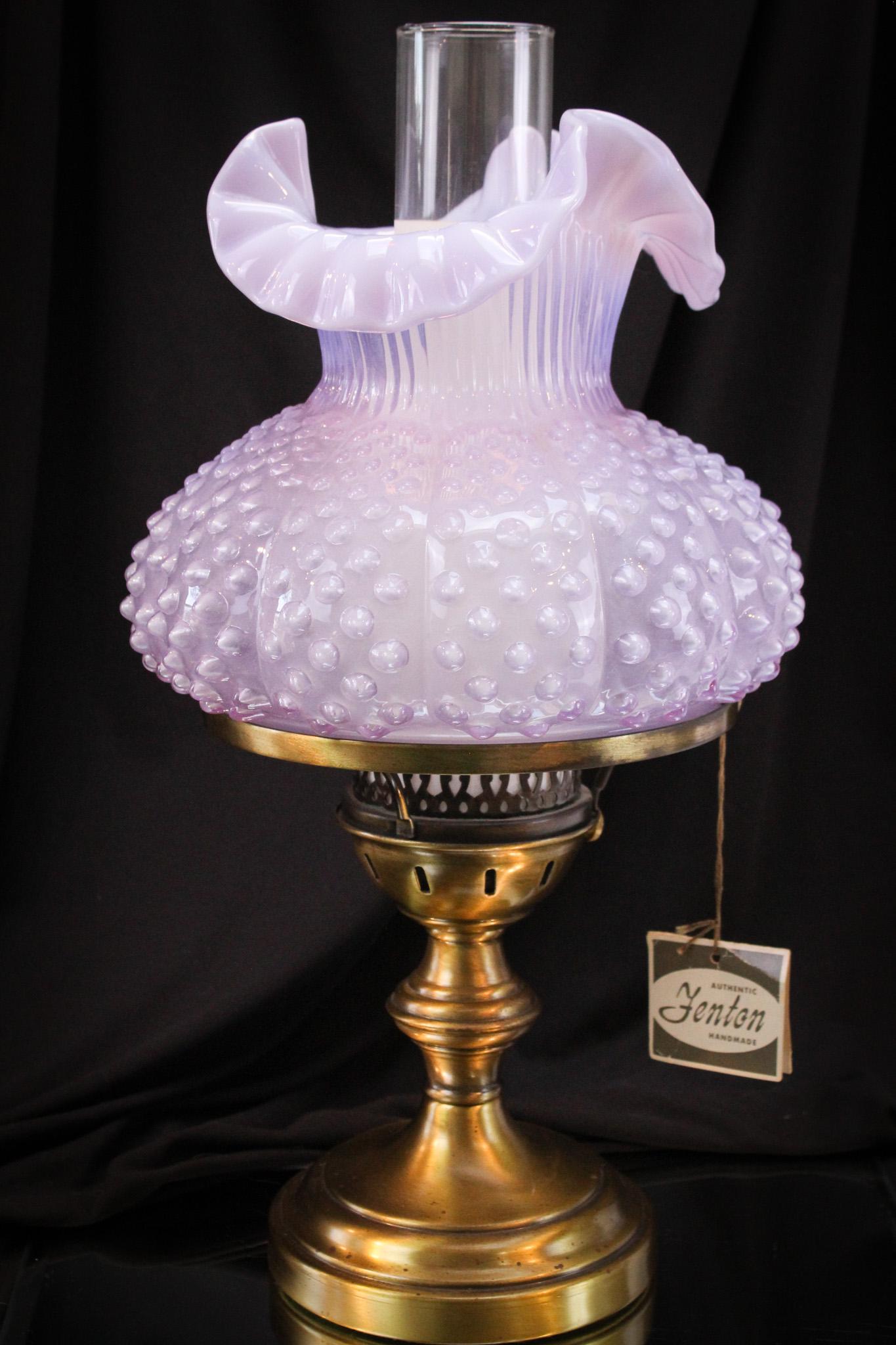 Fenton Pink Opalescent Hobnail Lamp
