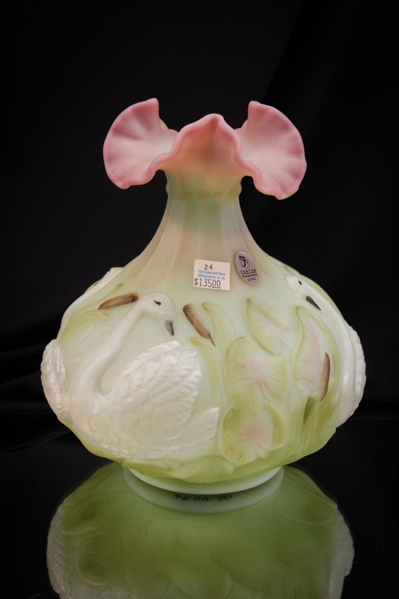 Fenton Lotus Mist Hand Painted Swan Vase (1 of 7)
