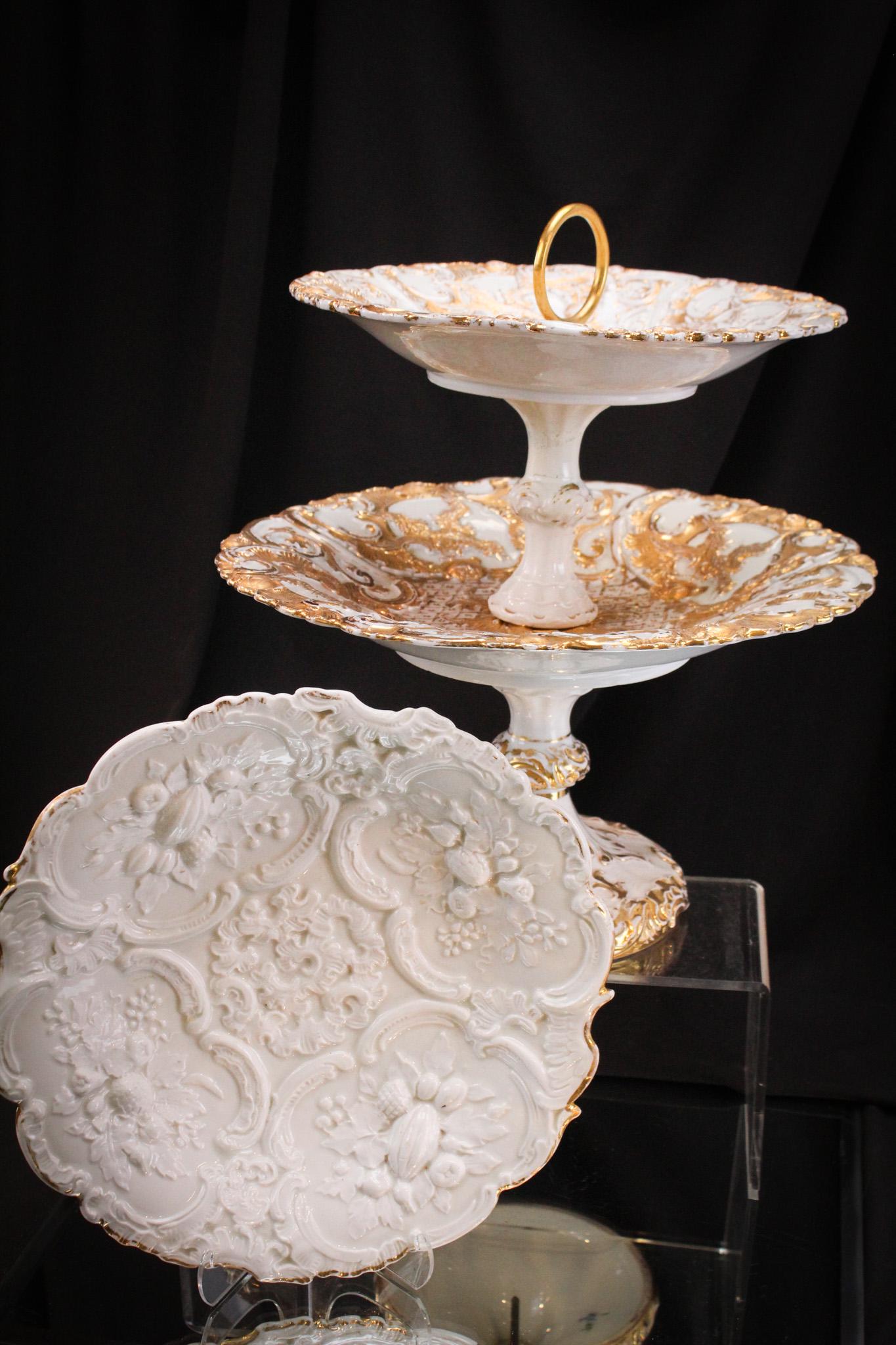 Meissen Porcelain 2 pc Lot Titbit & Plate: Perfection in Meissen porcelain. We're happy to offer this fabulous Meissen titbit and plate. Titbit is embellished with gold. Gorgeous gold handle on this titbit. Plate accompanies the titbit for one