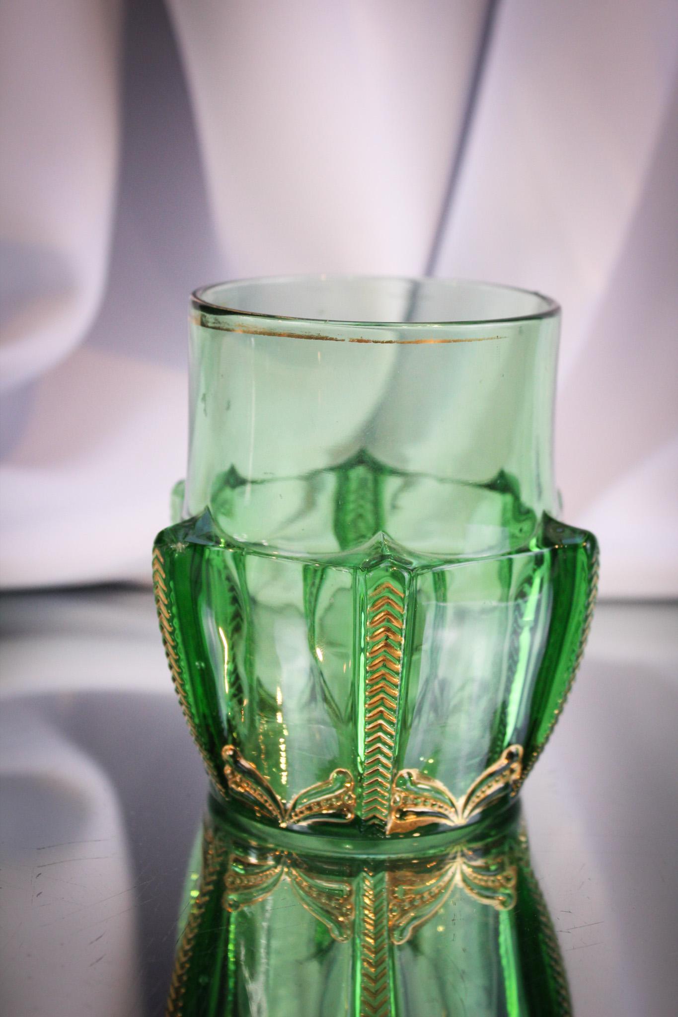 Greentown Herringbone Buttress Green Gilt Tumbler (1 of 5)