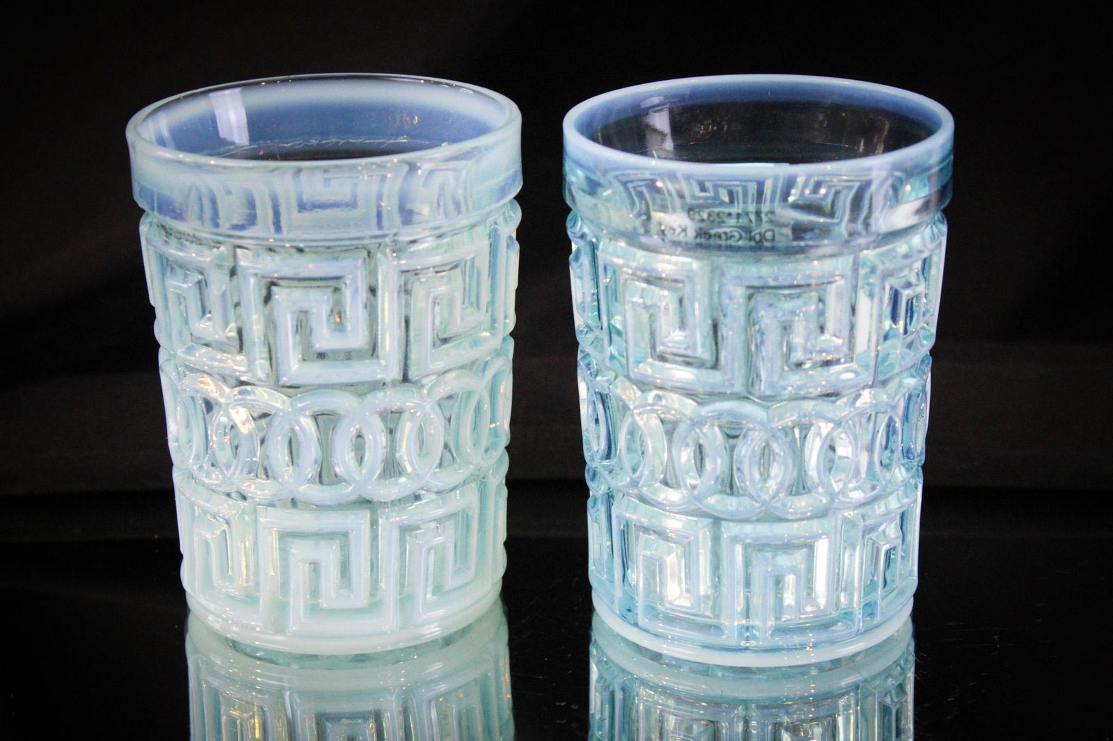 2 pc Lot Fostoria Nickel Plate Blue Opalescent Tumblers (1 of 10)