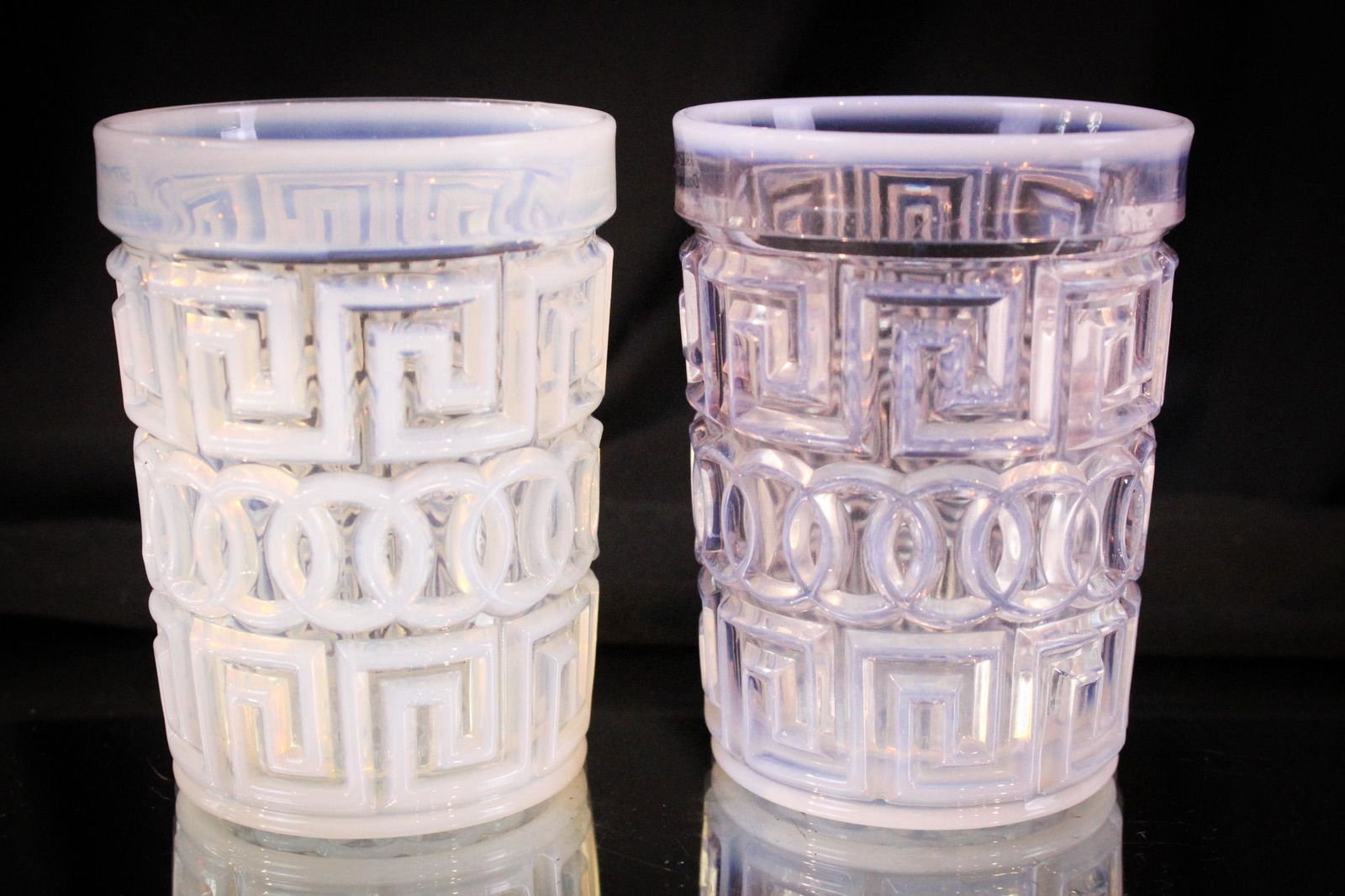 2 pc Lot Fostoria Nickel Plate Opalescent Tumblers (1 of 8)