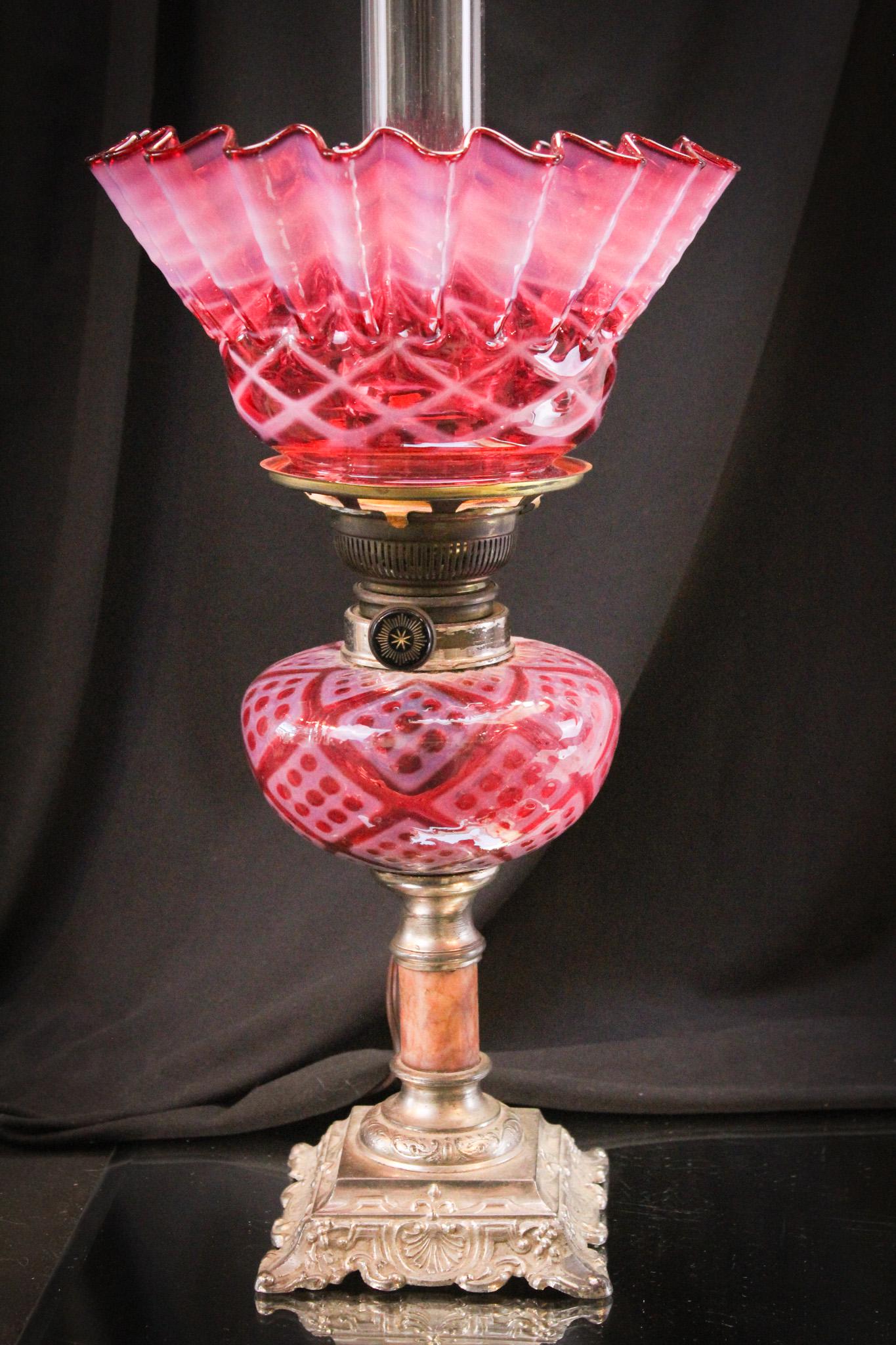 Victorian Cranberry Opalescent Oil Lamp (1 of 15)