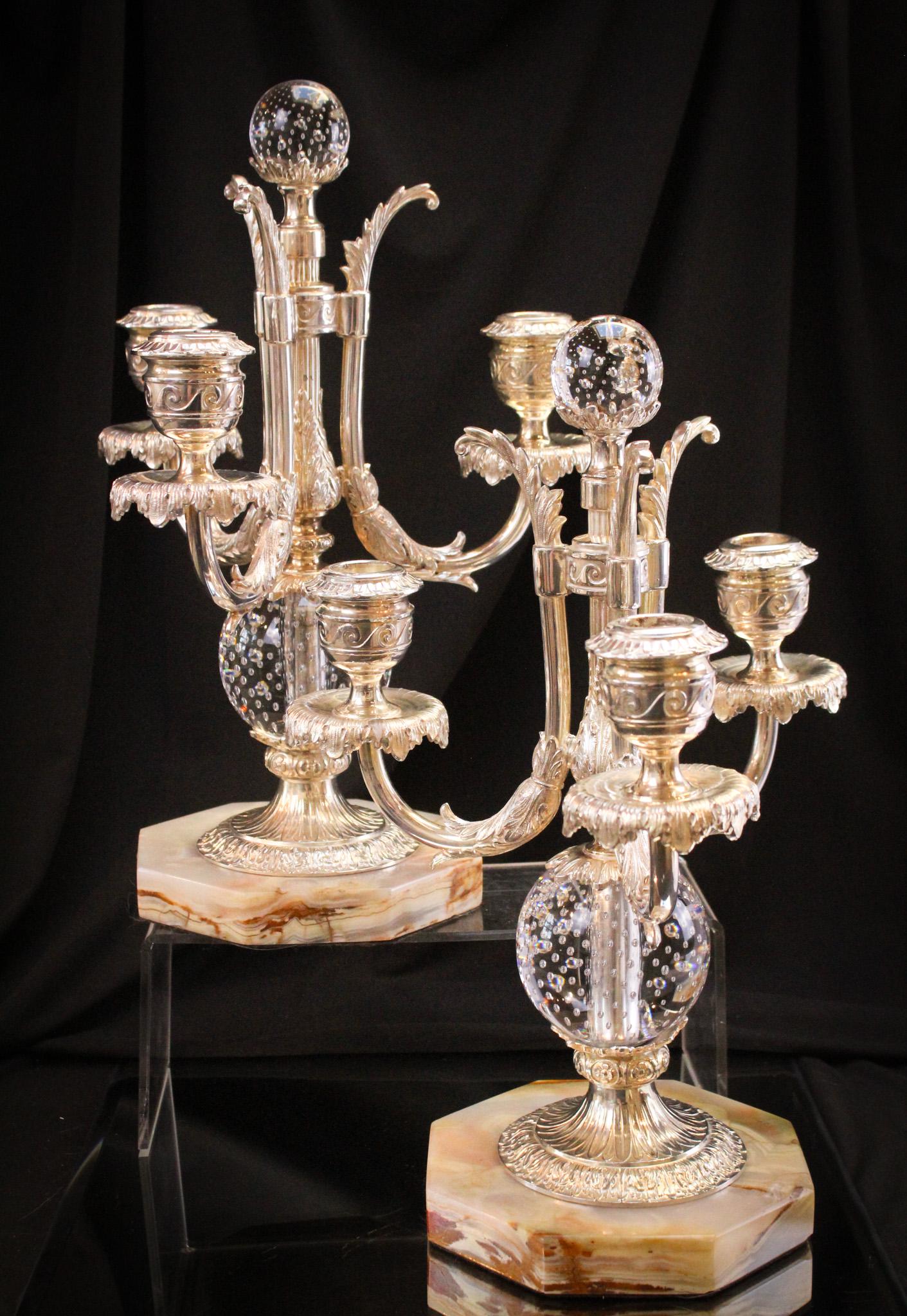 Matched Pair Pairpoint Silverplate & Marble 14" Candleabrum (1 of 15)