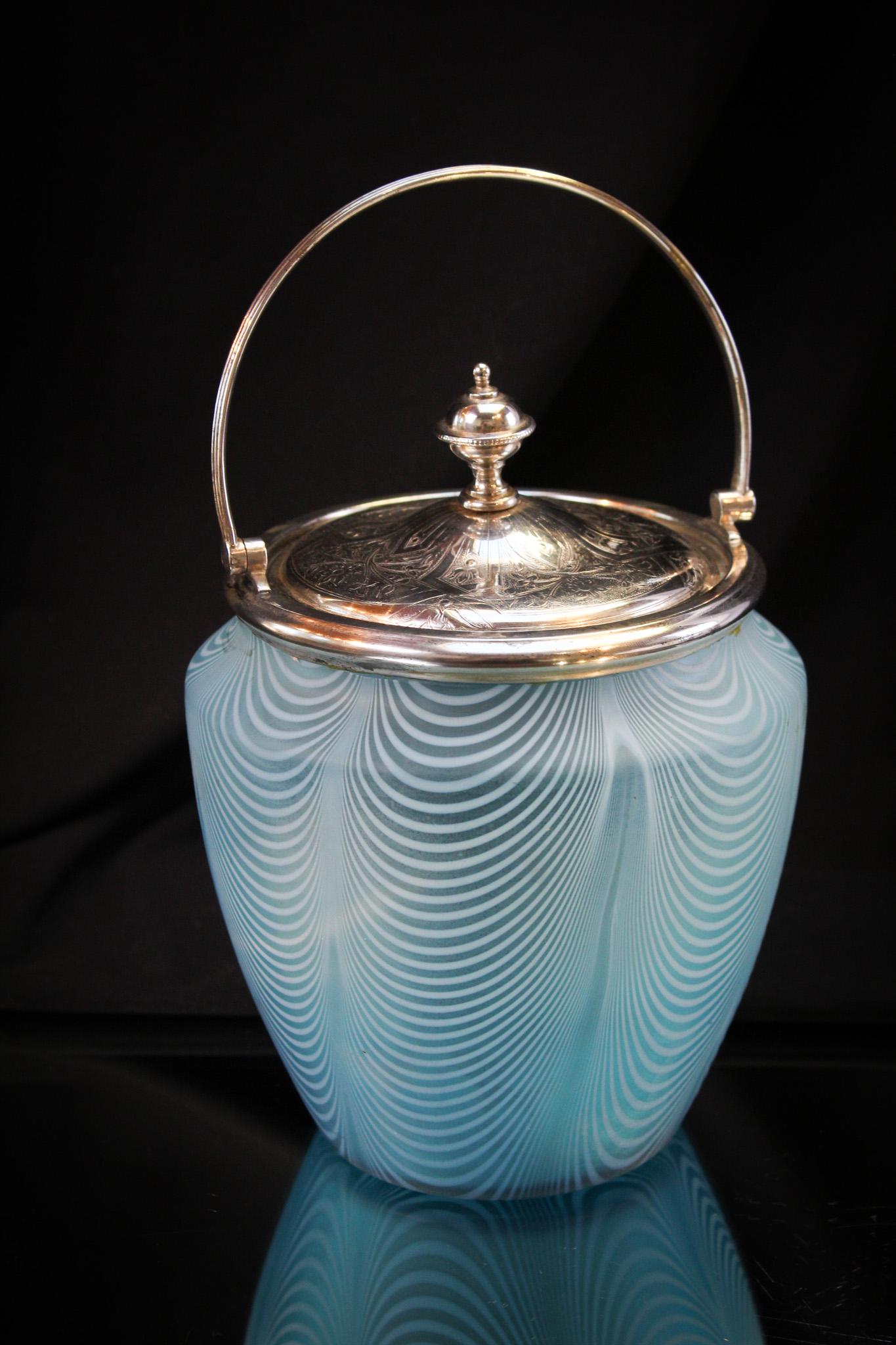 Victorian Glass & Silverplate Blue Nailsea Biscuit Jar (1 of 10)