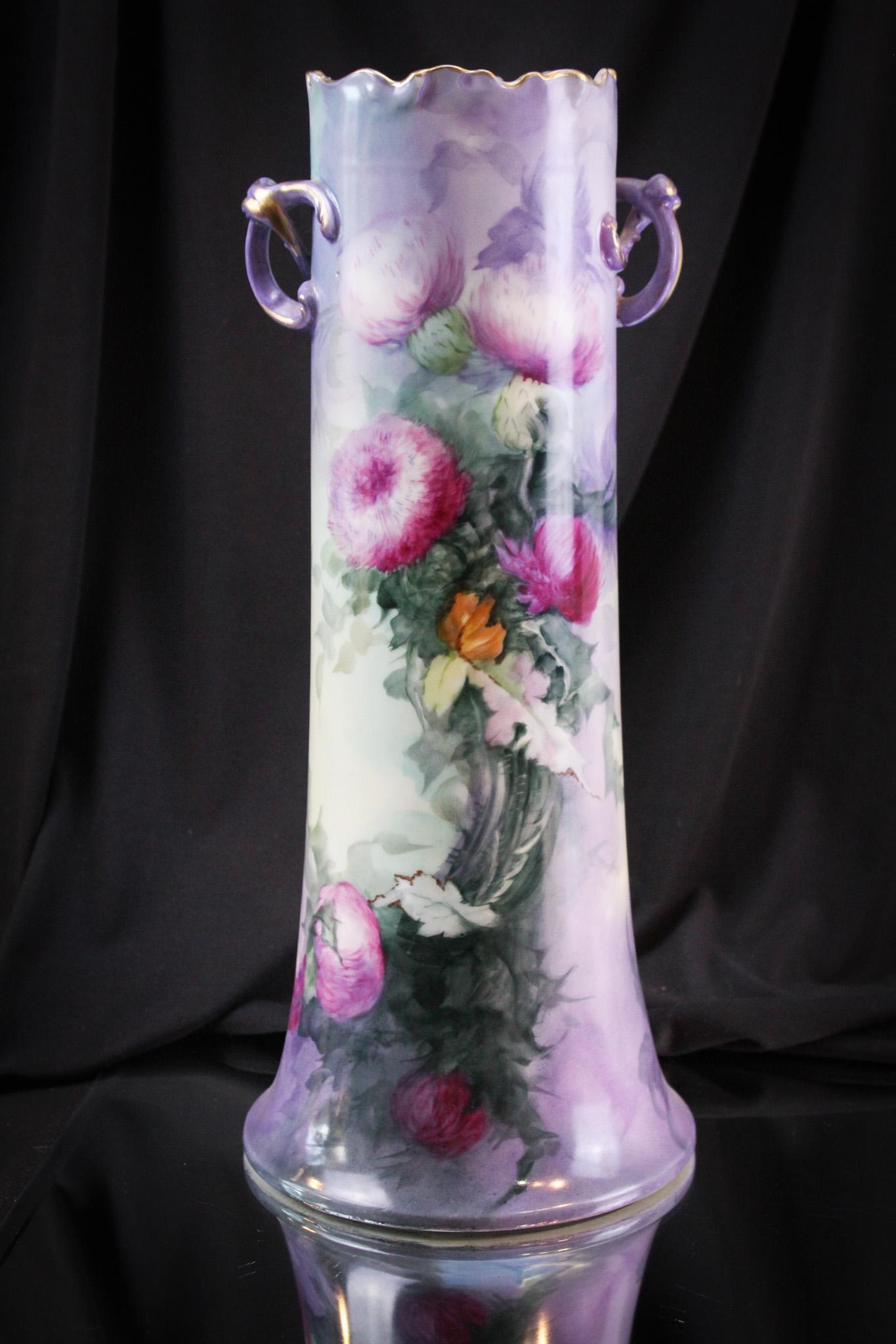 Limoges 15" Hand Painted Artist Signed Houser Thistle Vase (1 of 11)