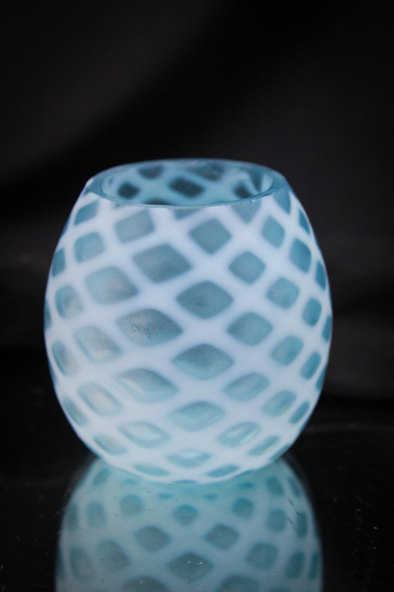 Blue Opalescent Bubble Lattice Satin Toothpick Holder (1 of 5)