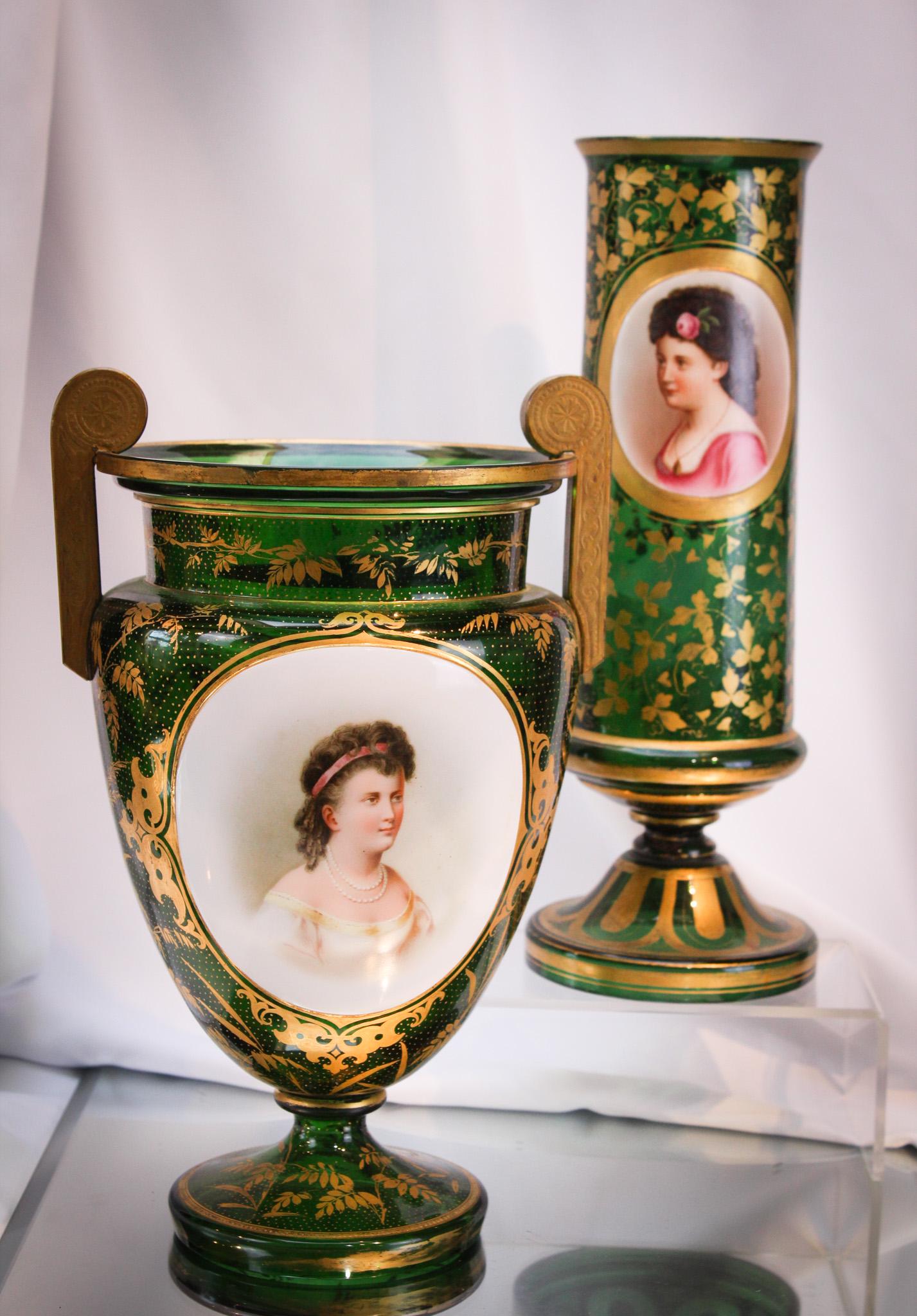 2 pc Lot Victorian Bohemian Portrait Vases (1 of 14)