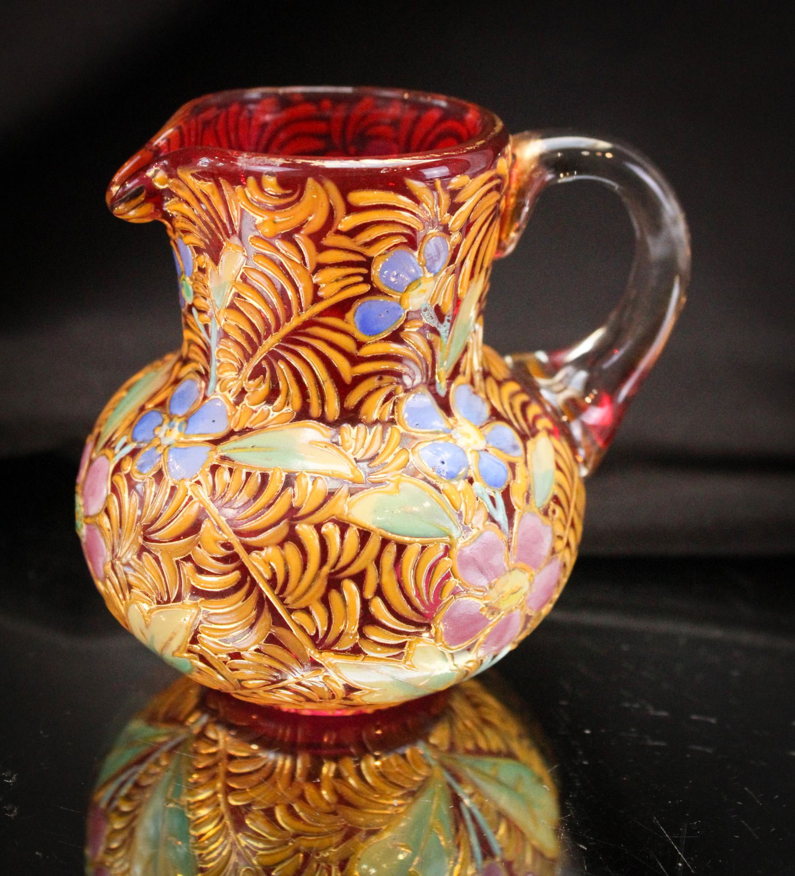 Miniature Moser Cranberry Enameled Cream Pitcher (1 of 5)