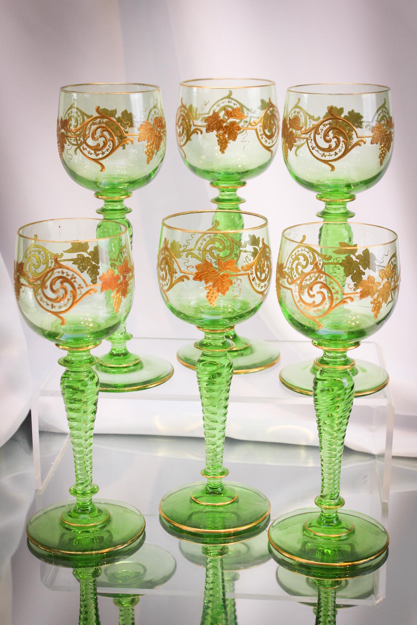 6 pc Set Bohemian Glass Gilt Enameled Stems (1 of 5)