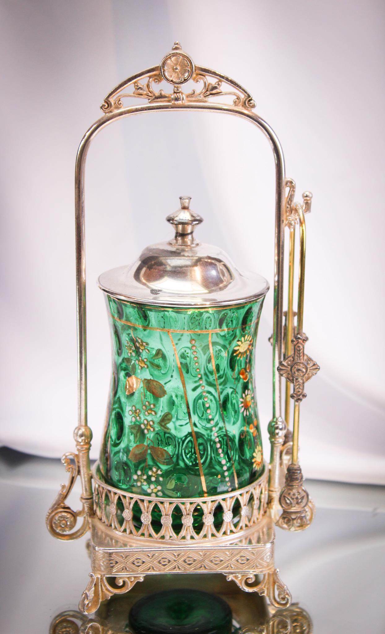 Tufts Silverplate Victorian Emerald Green Enameled Pickle Castor (1 of 10)