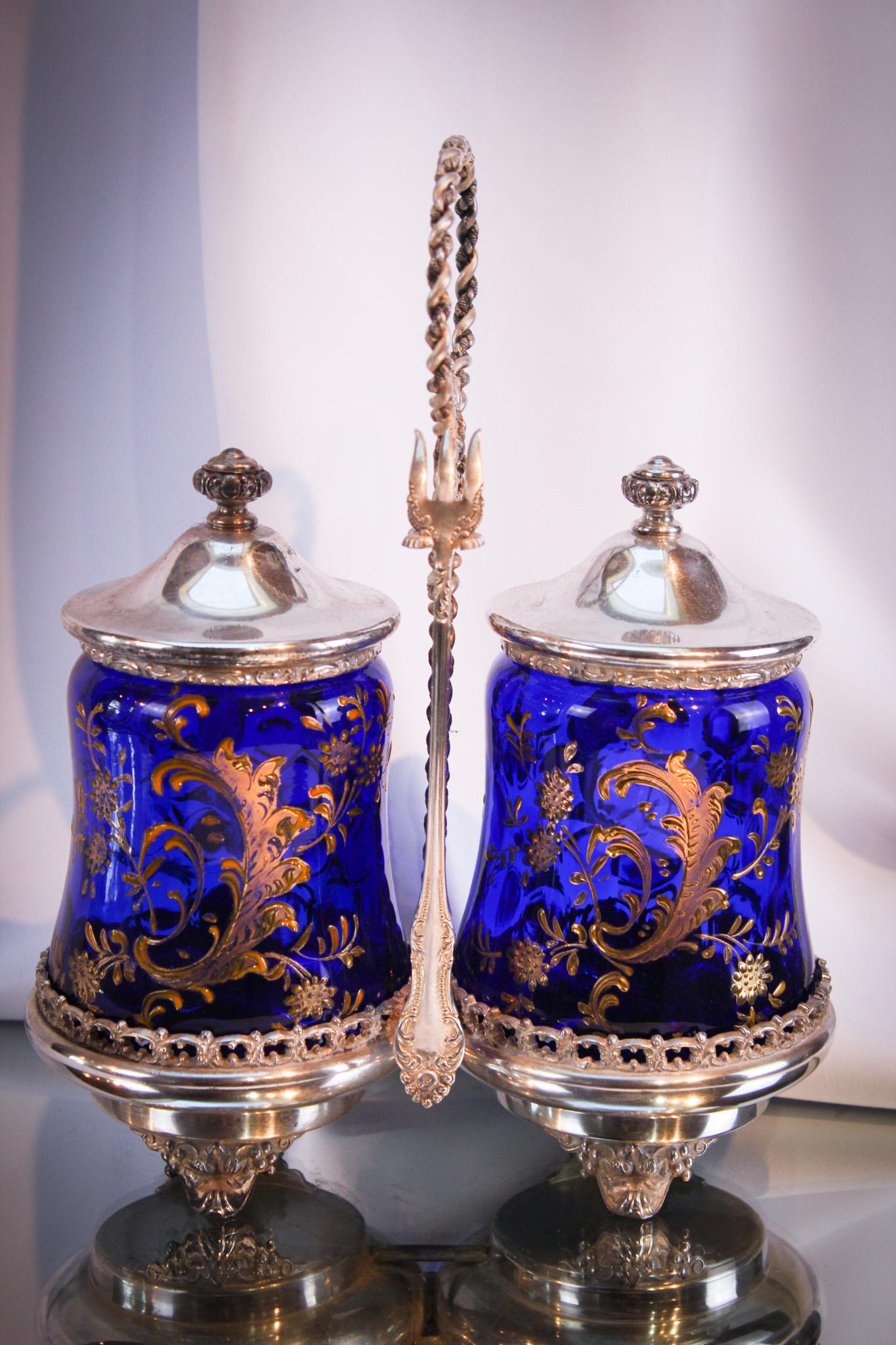 Rare Forbes Silverplate Cobalt Enameled Double Pickle Castor (1 of 9)