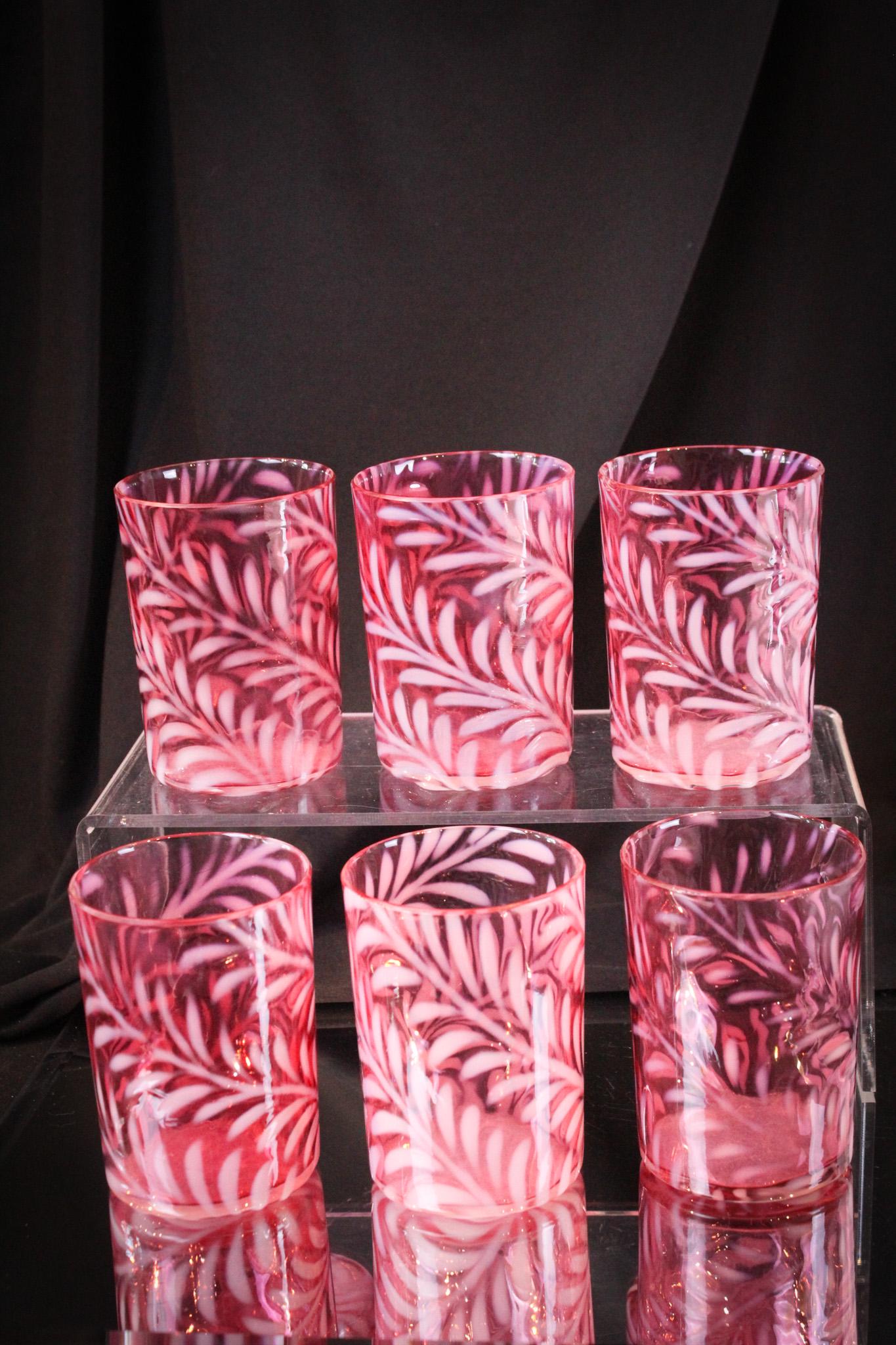 6 pc Lot Cranberry Opalescent Fern Tumblers (1 of 4)