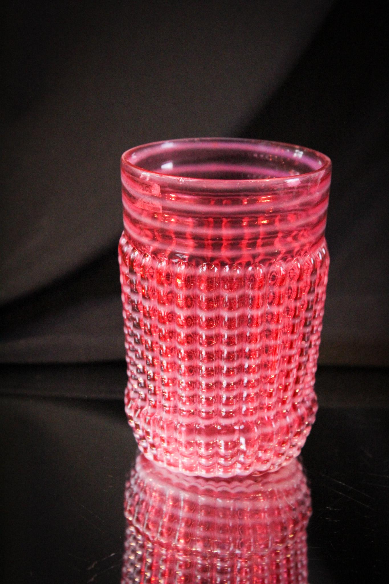 Cranberry Opalescent Ribbed Opal Rings Victorian Tumbler (1 of 5)