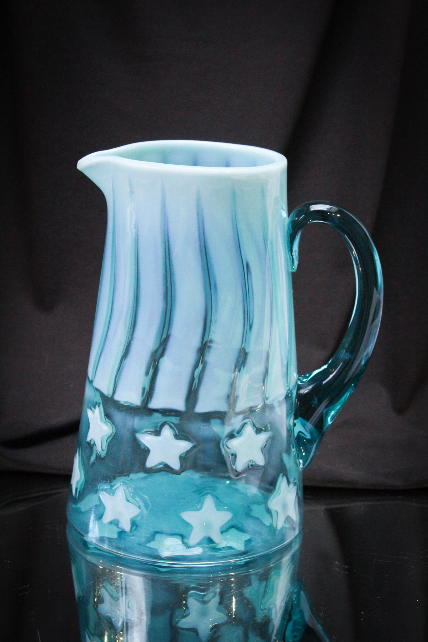 Fantastic Blue Opalescent Stars & Stripes Pitcher (1 of 5)