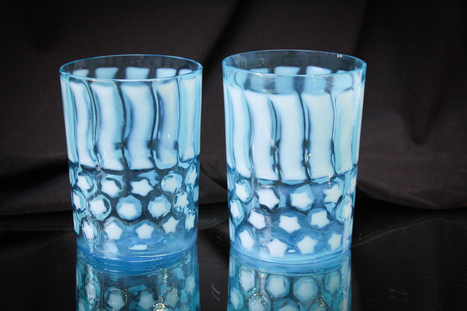 2 Blue Opalescent Stars & Stripes Victorian Tumblers (1 of 7)