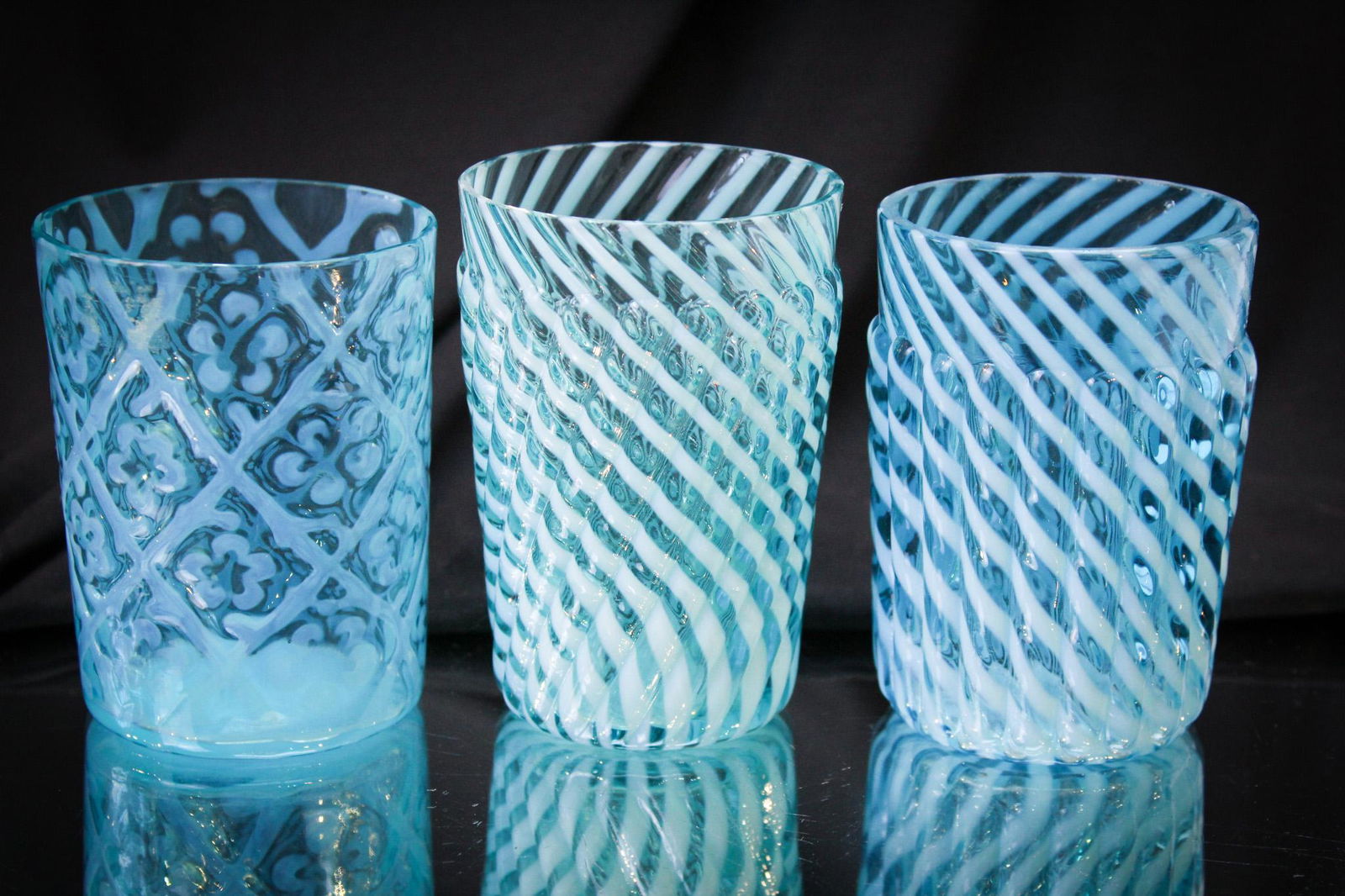 3 pc Lot Victorian Blue Opalescent Tumblers (1 of 12)