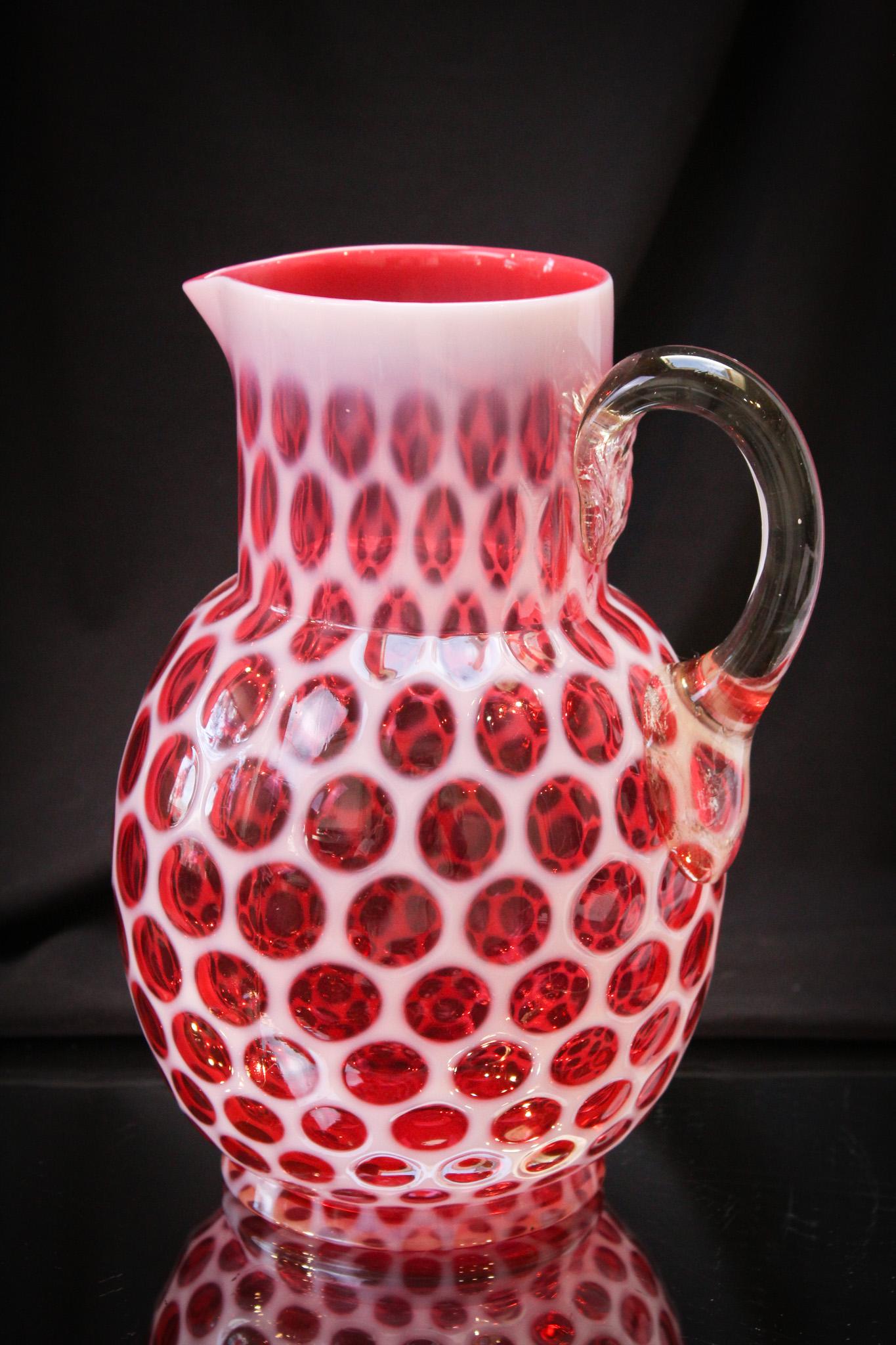 Rare Rare Cranberry Opalescent Big Windows Plain Body Water Pitcher (1 of 7)