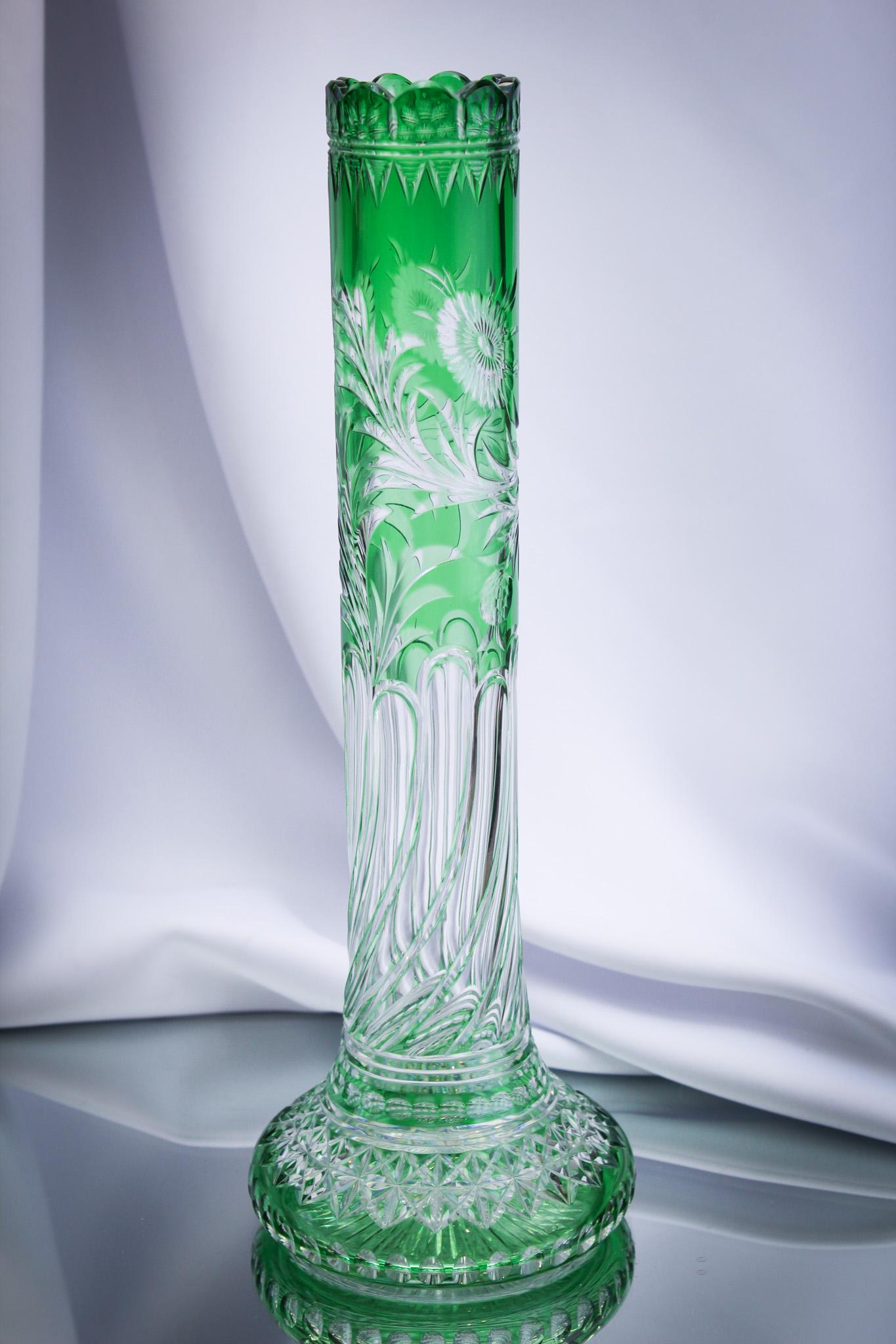 Stevens & Williams Green Cut to Clear 12" Vase (1 of 7)