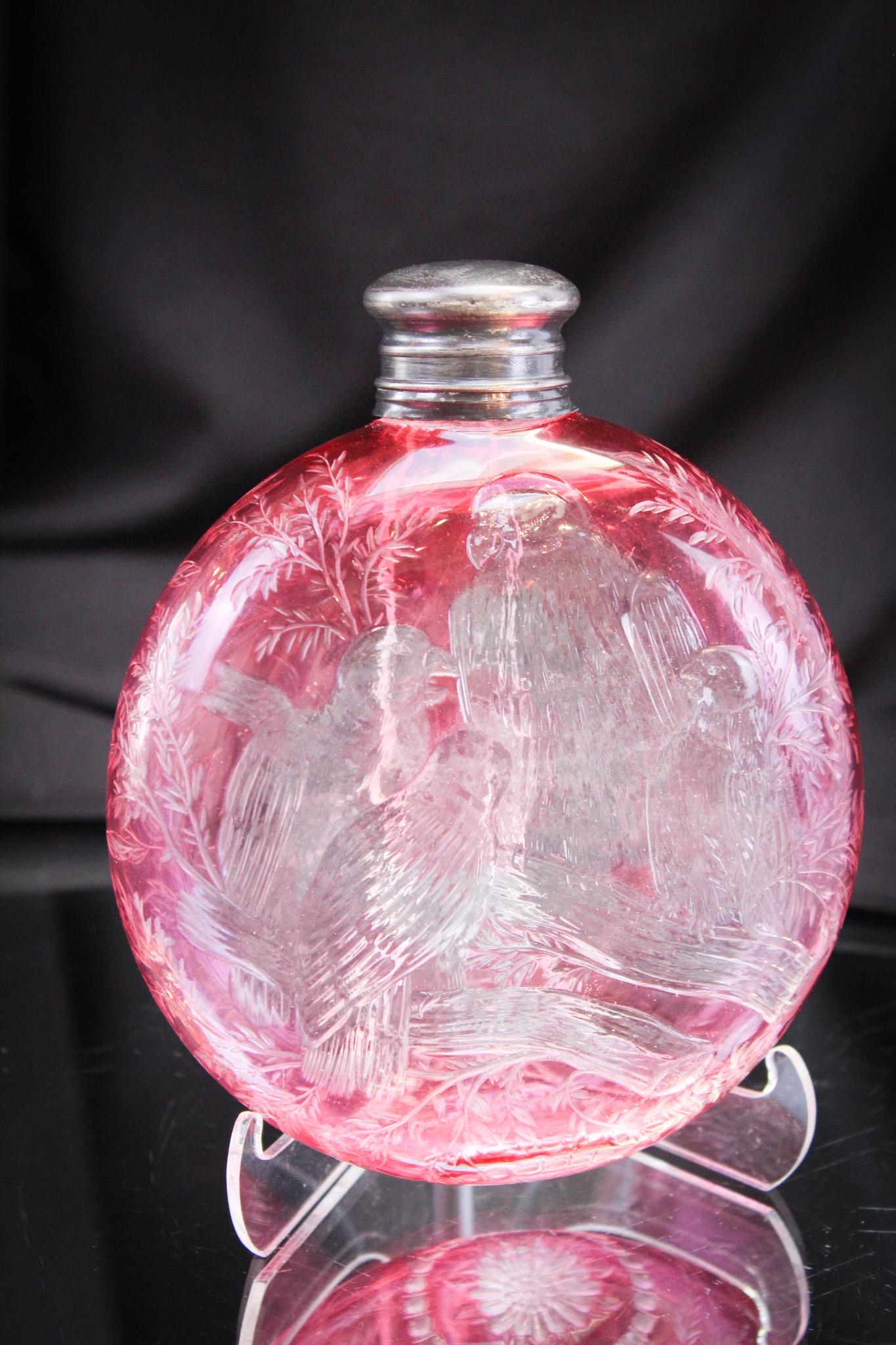 Stevens & Williams Cranberry Cut to Clear Engraved Flask (1 of 12)