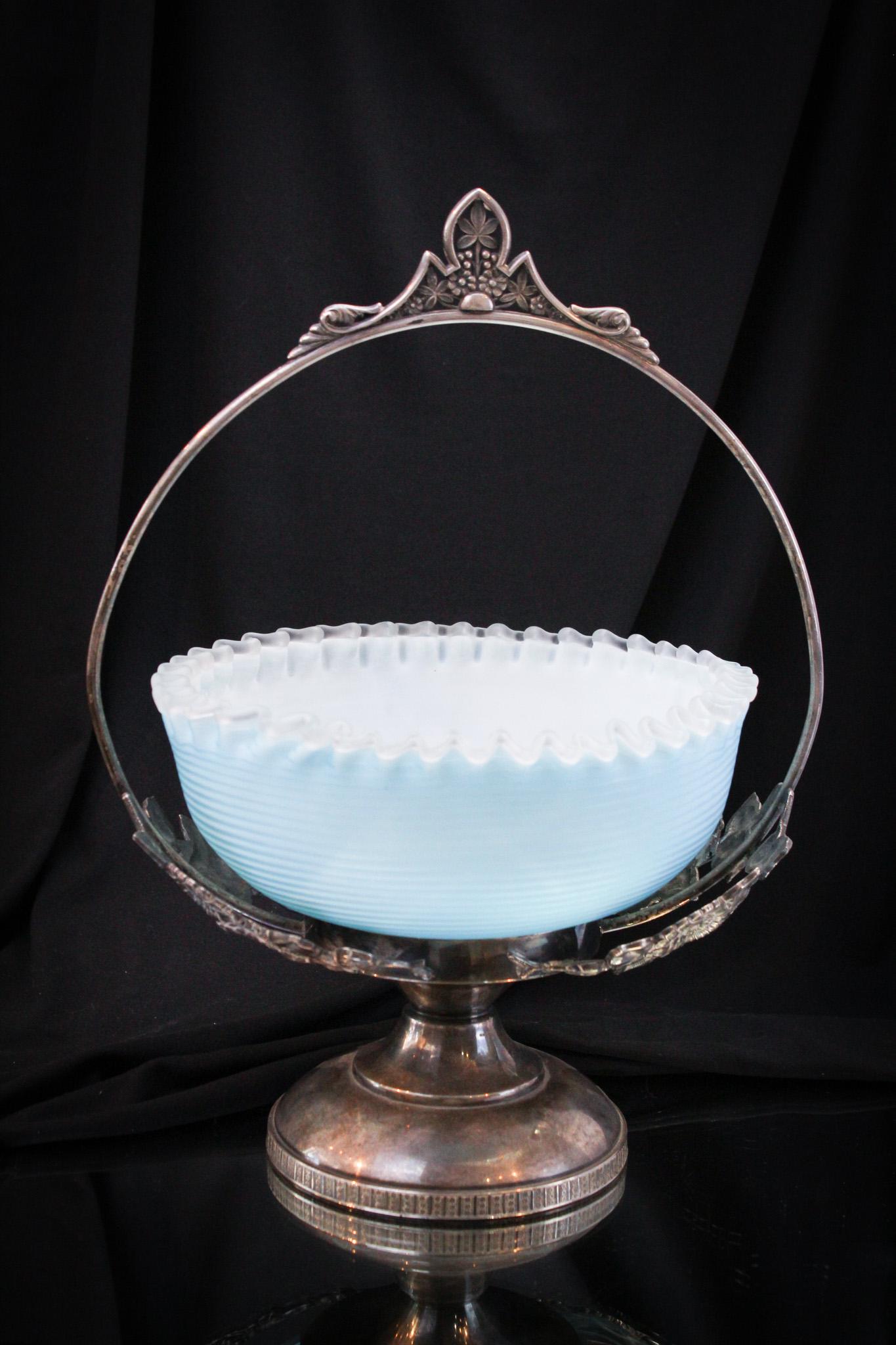 Rare Blue Concentric Rings Mother of Pearl Glass Brides Basket (1 of 14)