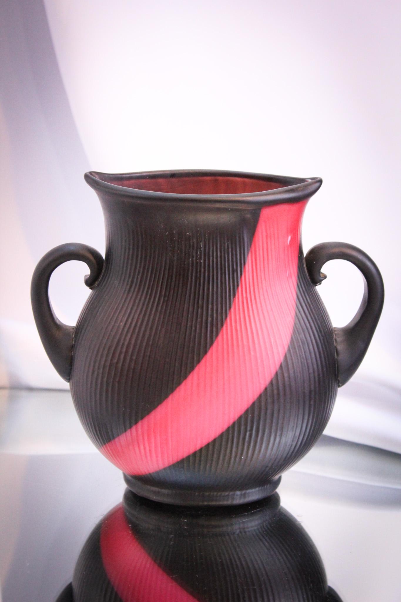 Unusual & Striking Signed Harrach Black Satin Art Glass Vase (1 of 6)