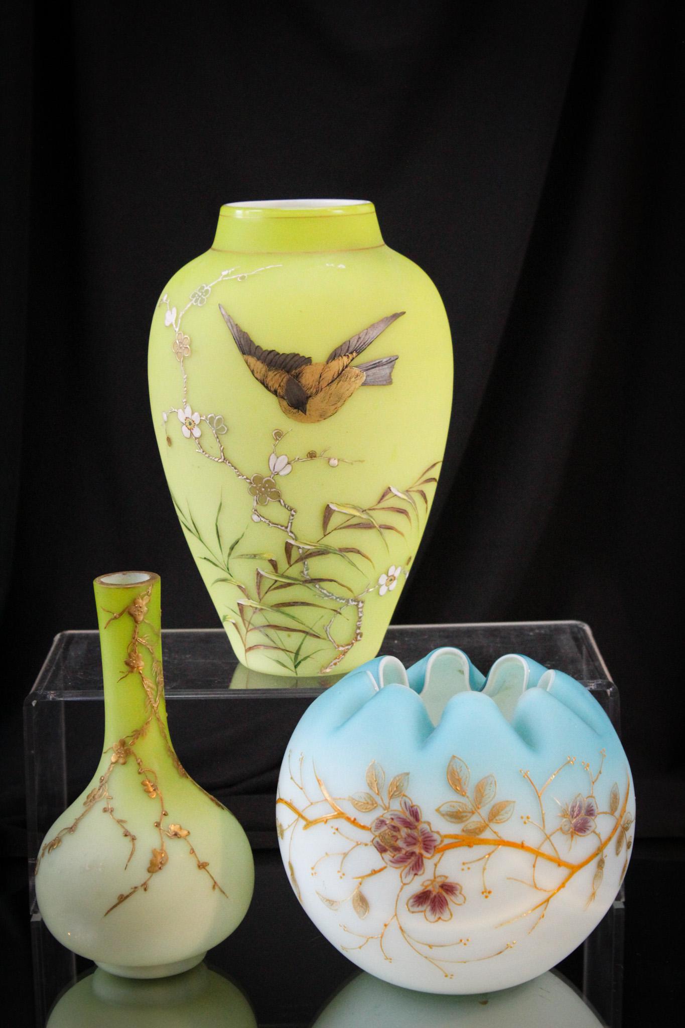 3 pc Lot Victorian Webb Gilt & Decorated Satin Glass (1 of 12)