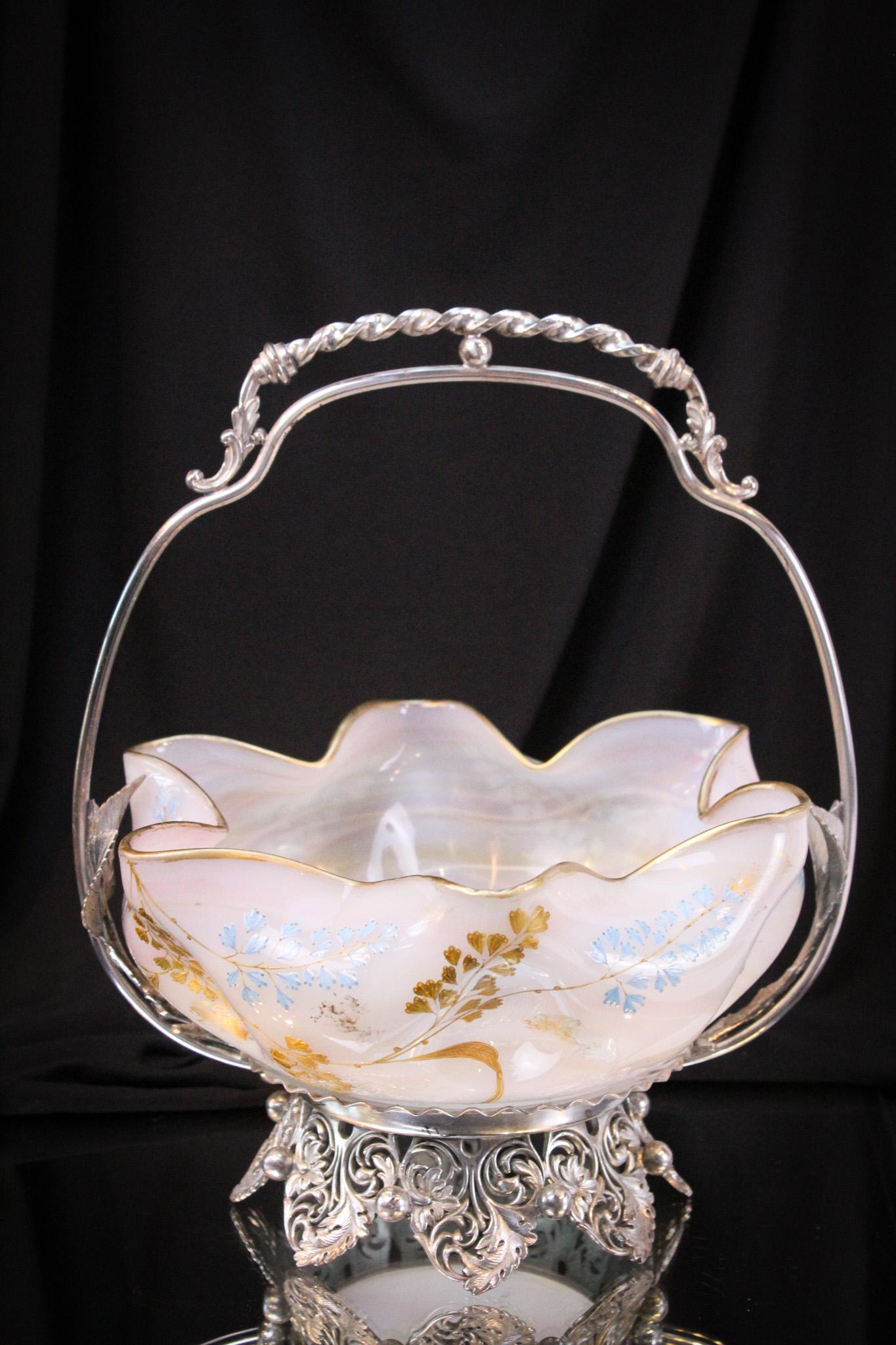 Ornate Victorian Silverplate Rainbow Gilt Enameled Brides Basket (1 of 11)