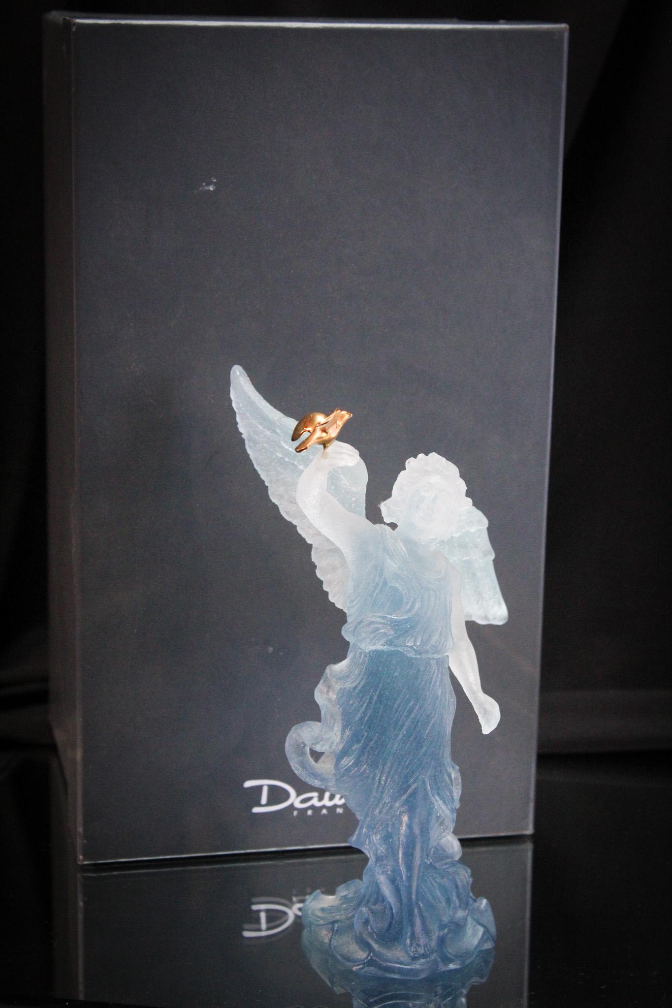 Daum Pate De Verre Blue Angel w/ Orig. Box: Heavenly-sent Daum Pate De Verre blue angel figurine. Piece is gorgeous. Dreamy coloring. Piece measures 8 1/4" tall. Complete in the original box.