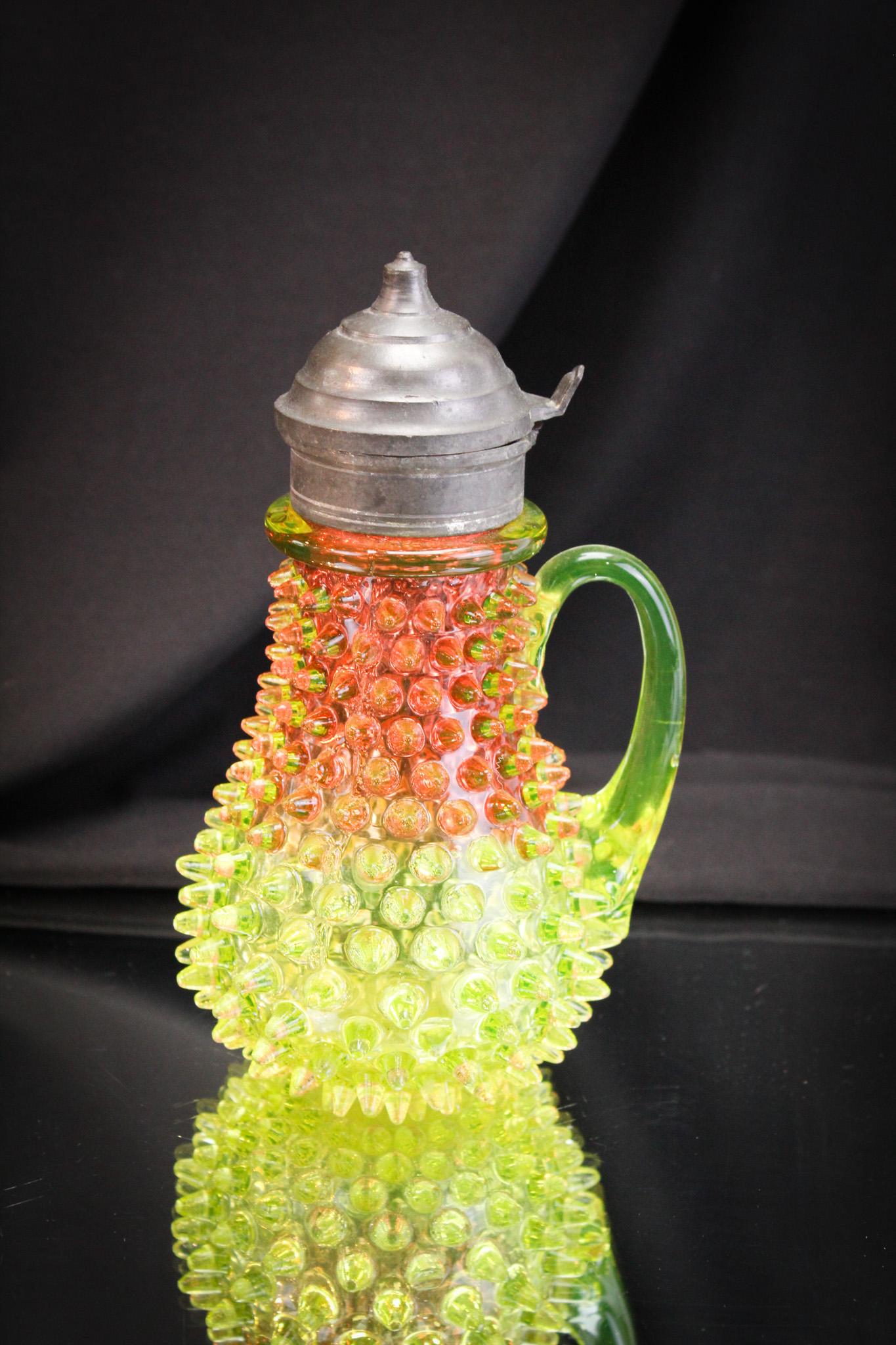 Hobb's Hobnail Rubina Verde Vaseline Cranberry Syrup Pitcher (1 of 7)