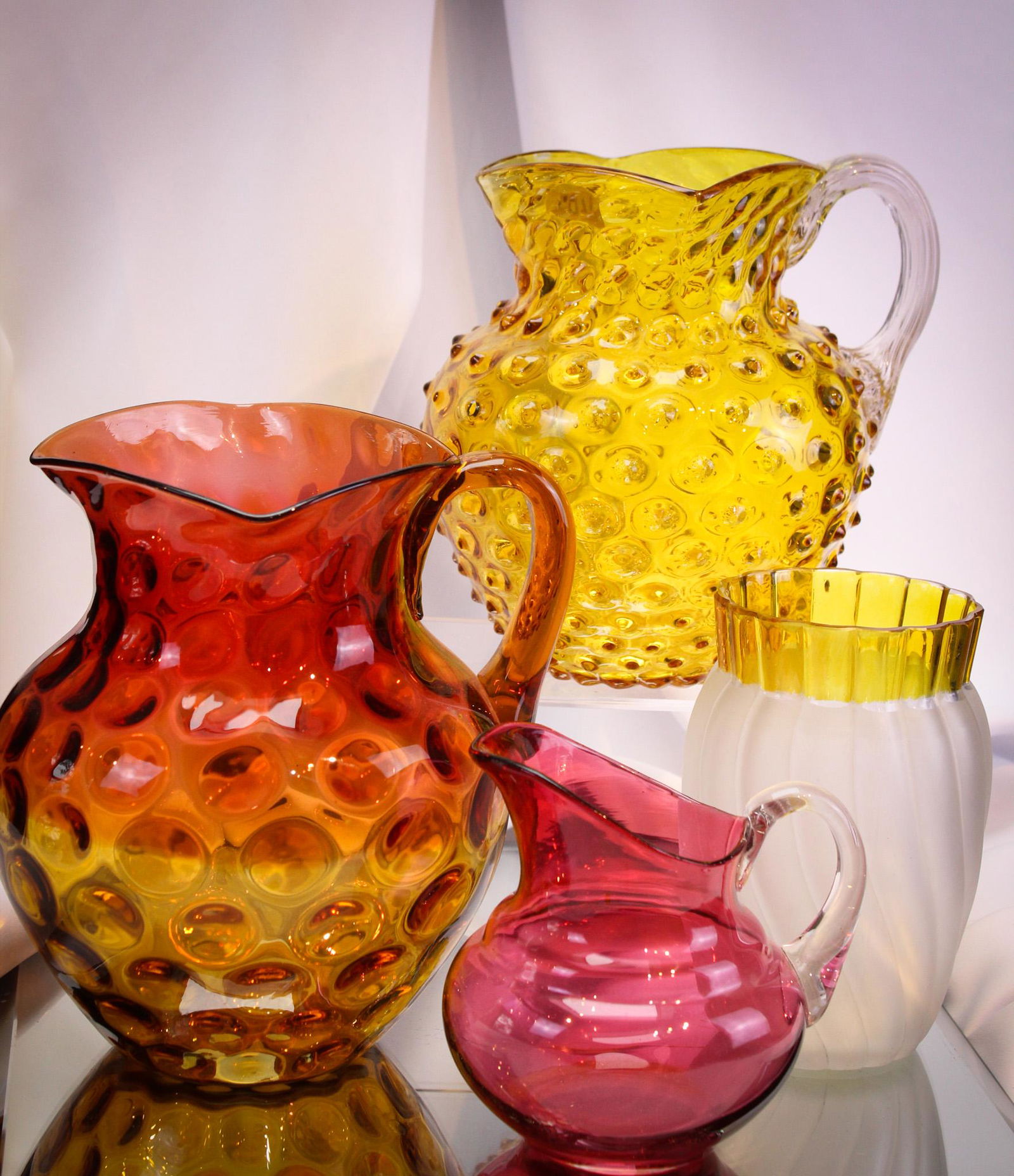 4 pc Lot Hobb's Glass Pitchers, Cranberry, Amberina & More (1 of 12)