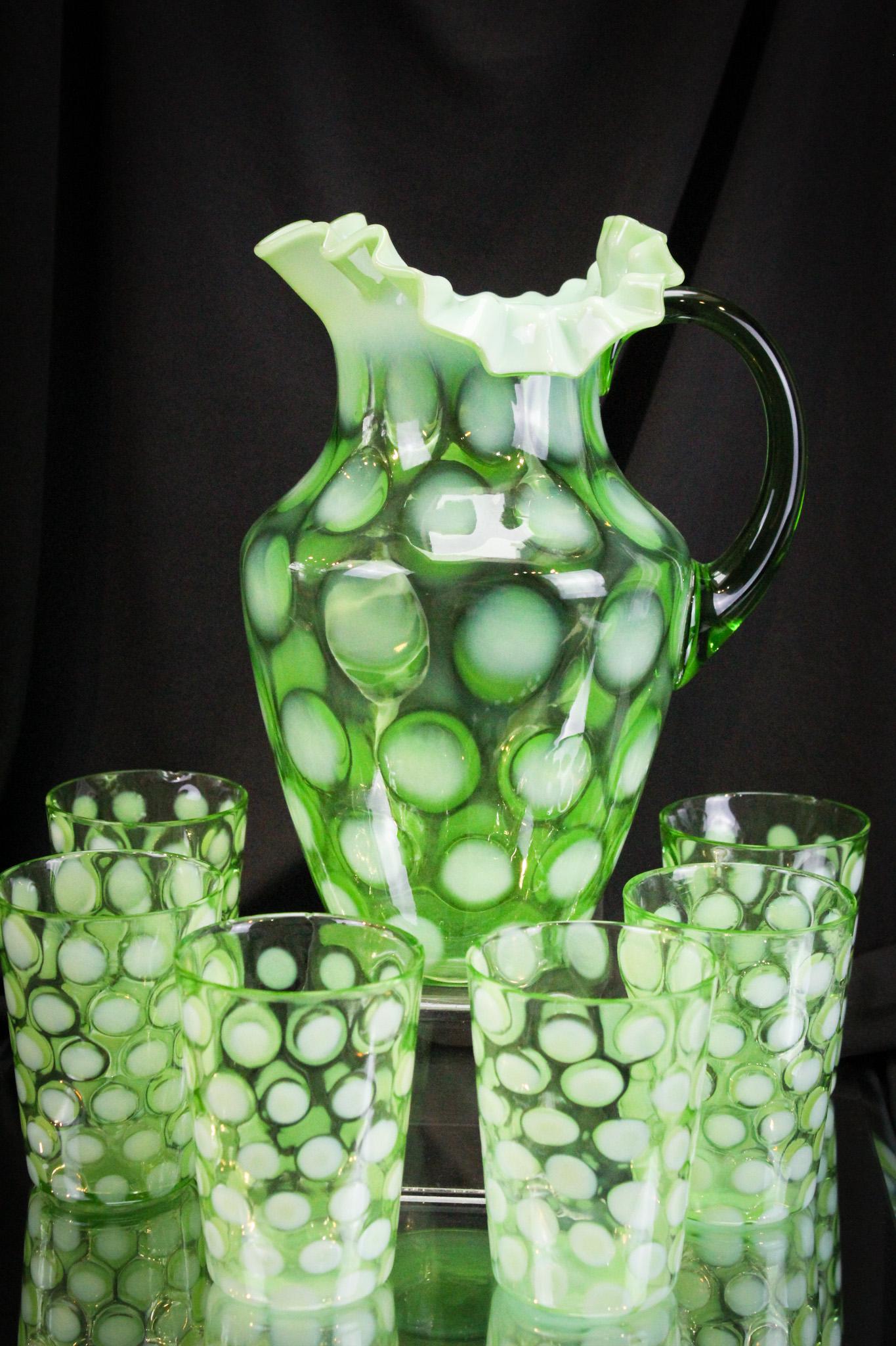 Rare Dark Green Opalescent Northwood 7pc Water Set (1 of 18)