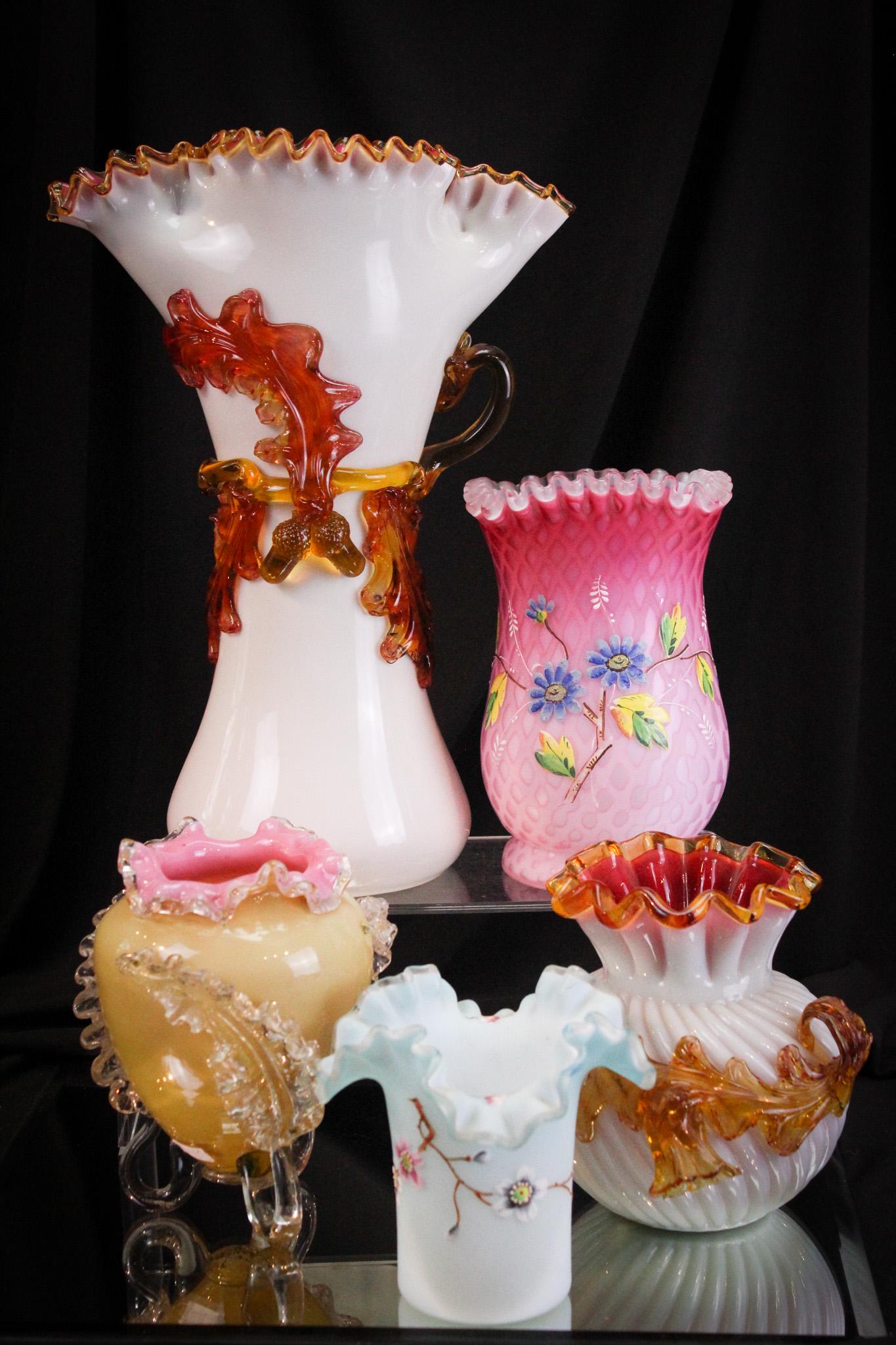 5 pc Lot Victorian Satin Stevens & Williams Enameled Glass (1 of 16)