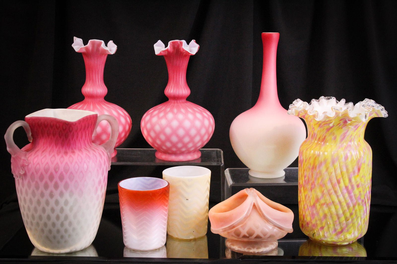 8 pc Lot Victorian Art Glass Mother of Pearl Satin & Cut Velvet Glass (1 of 18)