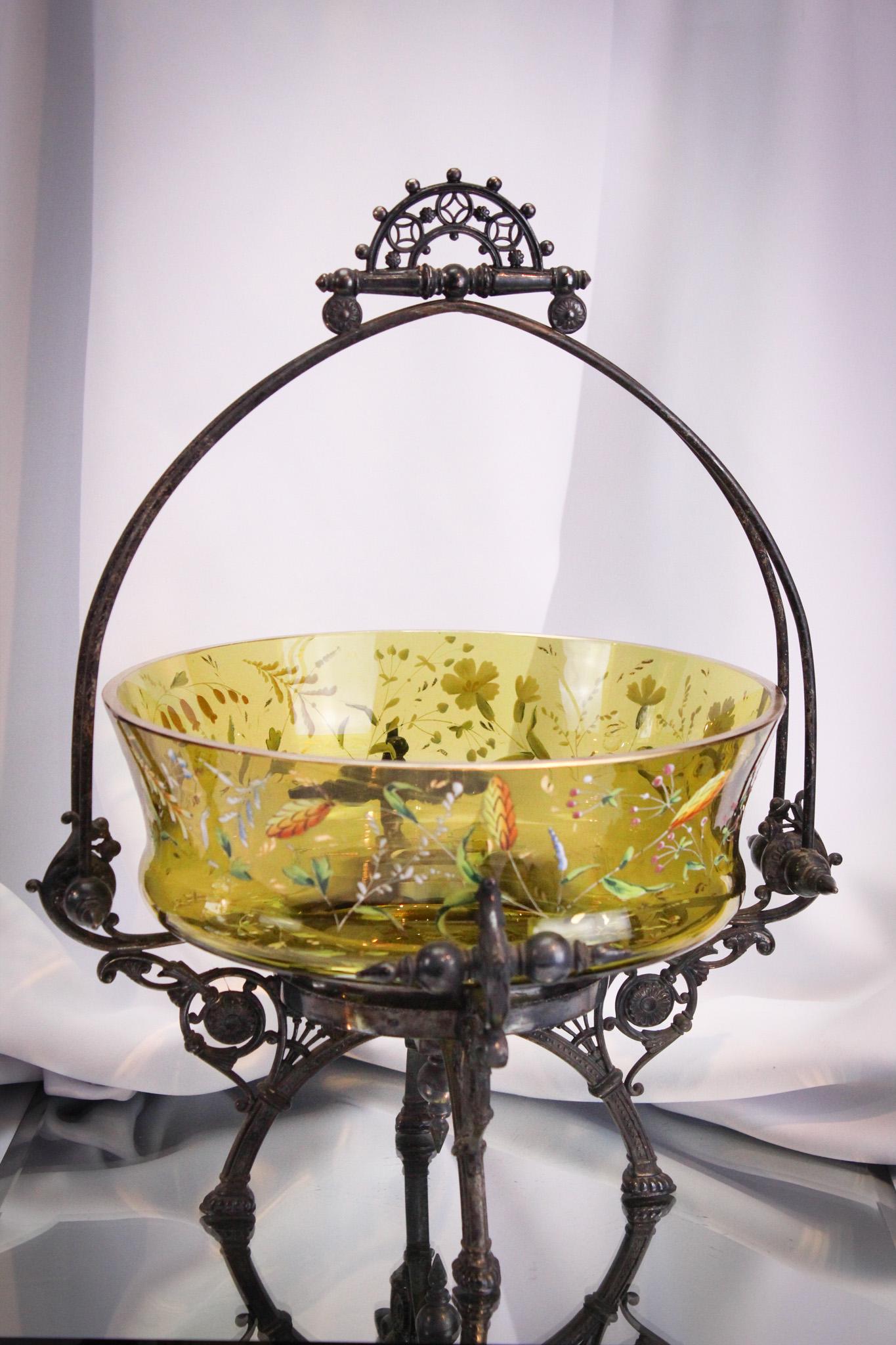 Fantastic 15" Tufts Silverplate Green Enameled Victorian Brides Basket (1 of 18)