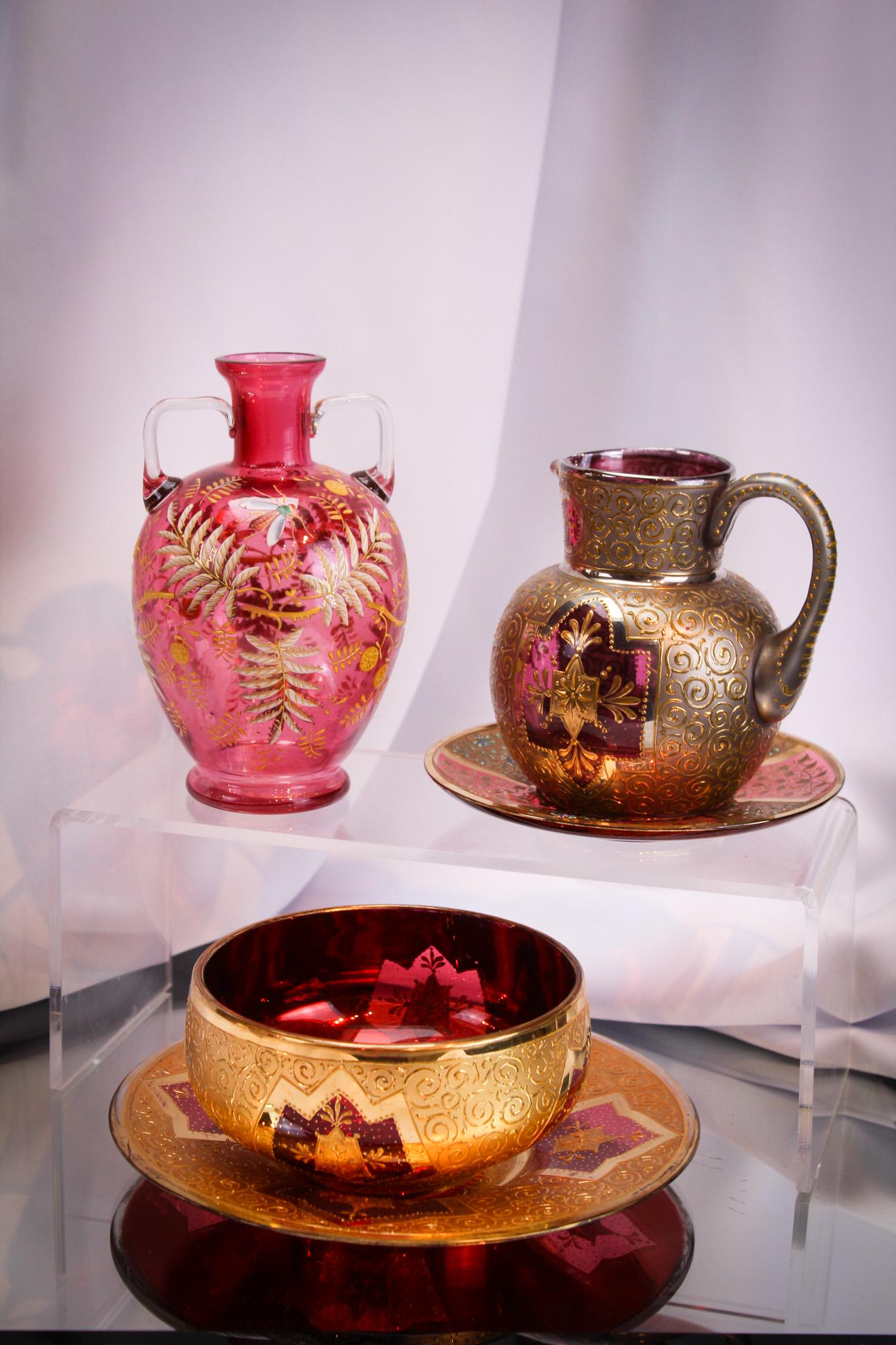 5 pc Lot Moser Victorian Cranberry Glass (1 of 20)