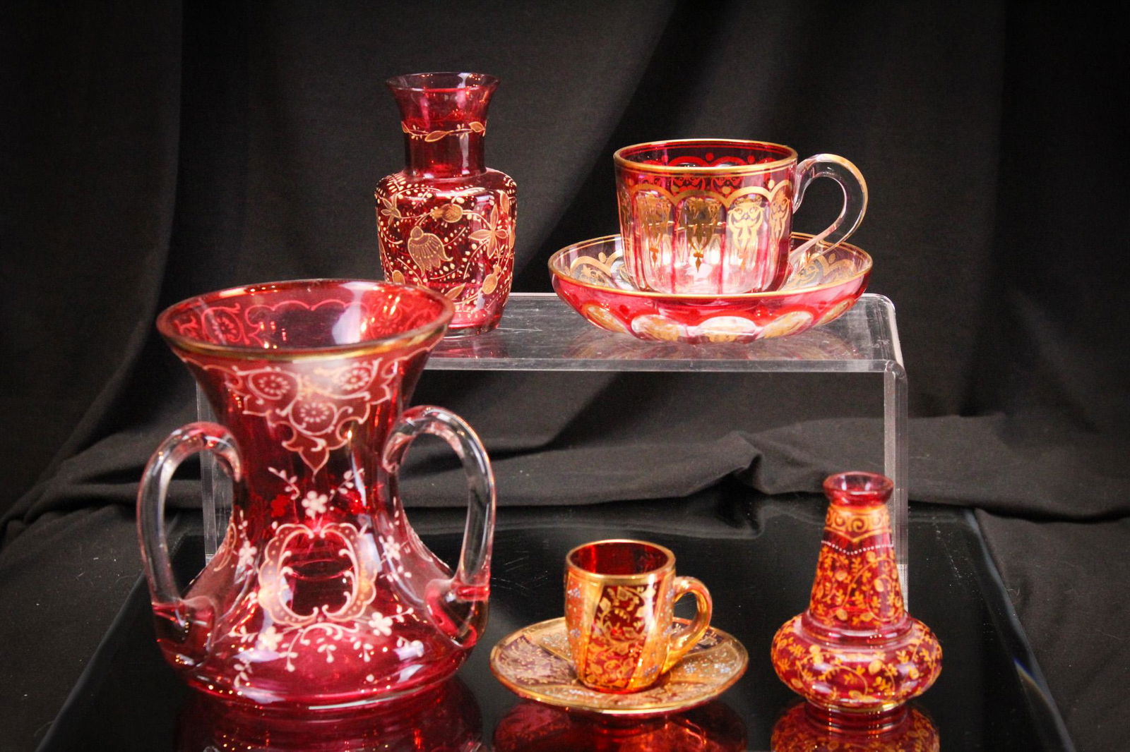 7 pc Lot Victorian Cranberry Moser Glass (1 of 15)