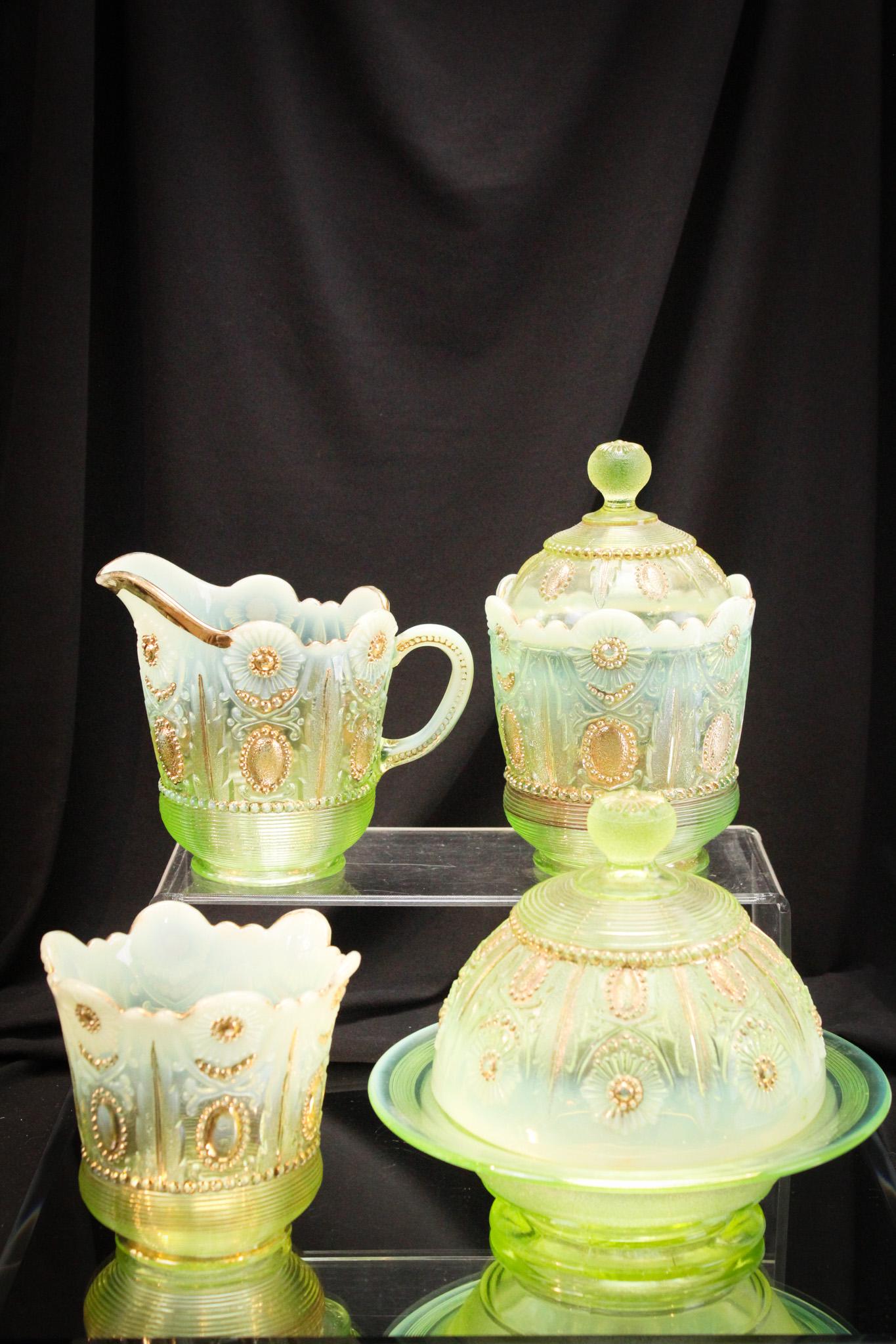 Scarce Northwood Vaseline Opalescent Jewel & Flower Victorian Table Set (1 of 15)