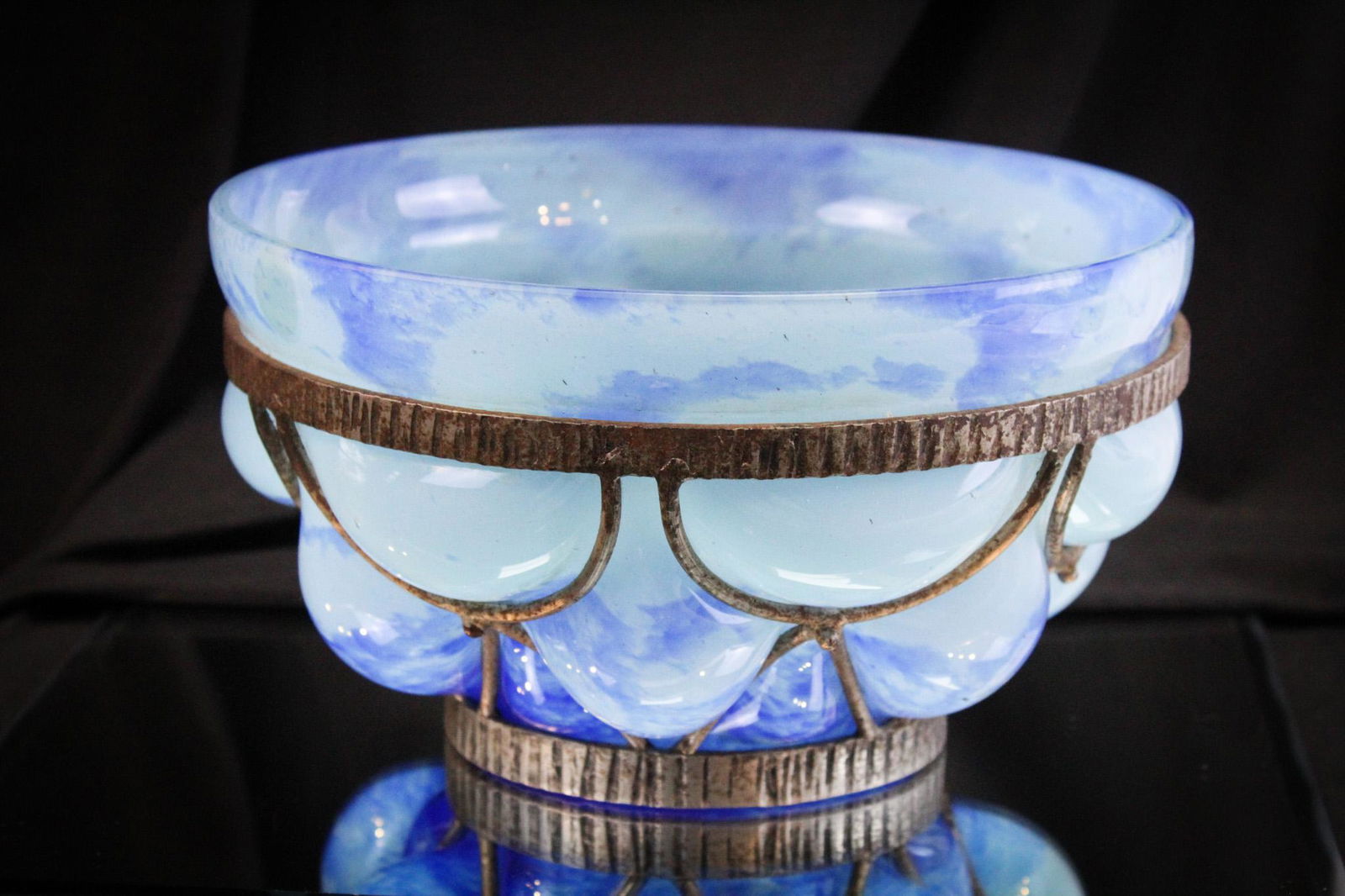 Blue Mottled French Art Glass Attributed to Daum or Schneider (1 of 9)